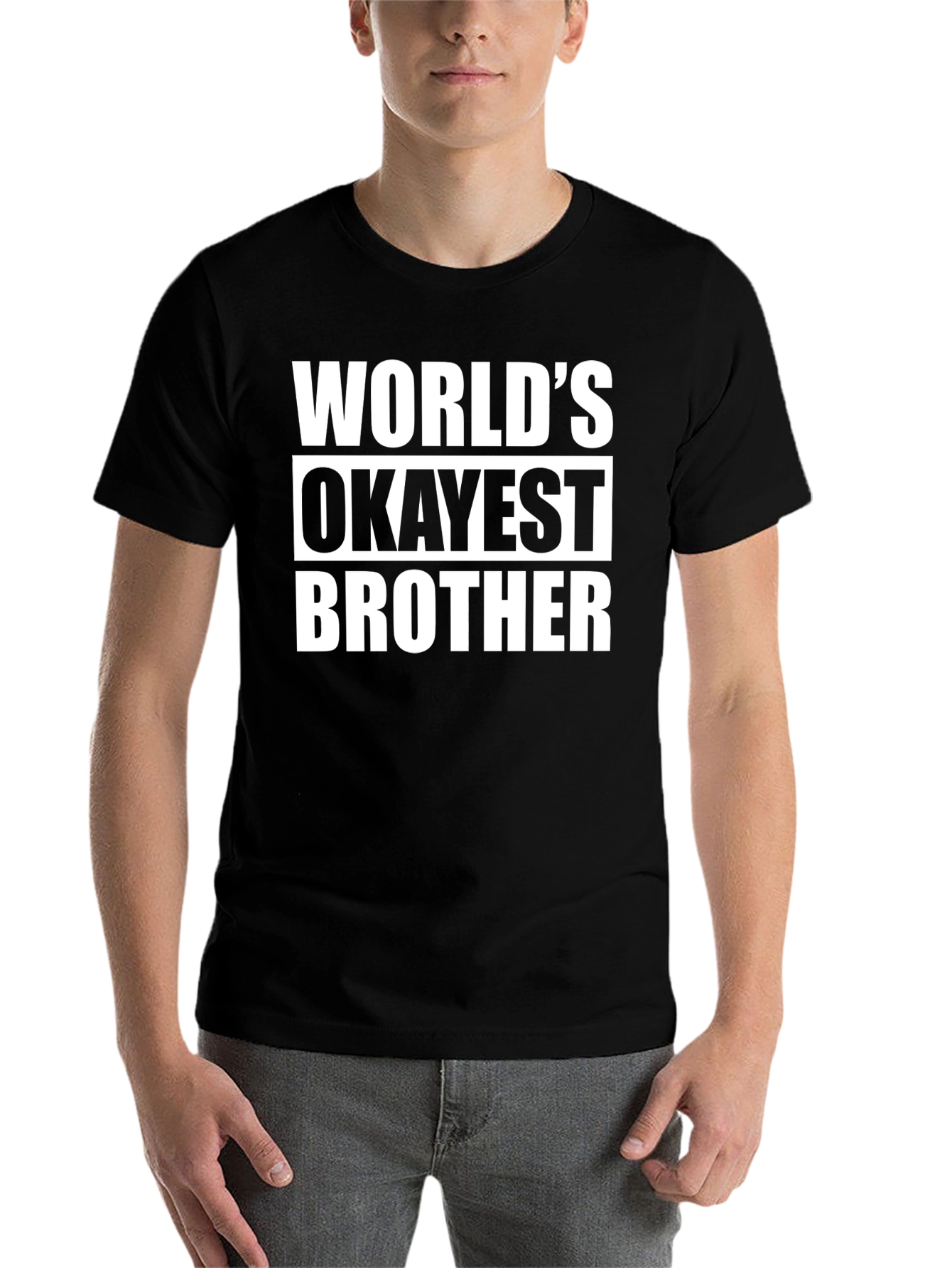 Black World's Okayest Brother T-Shirt - Funny Sibling Gift view 7