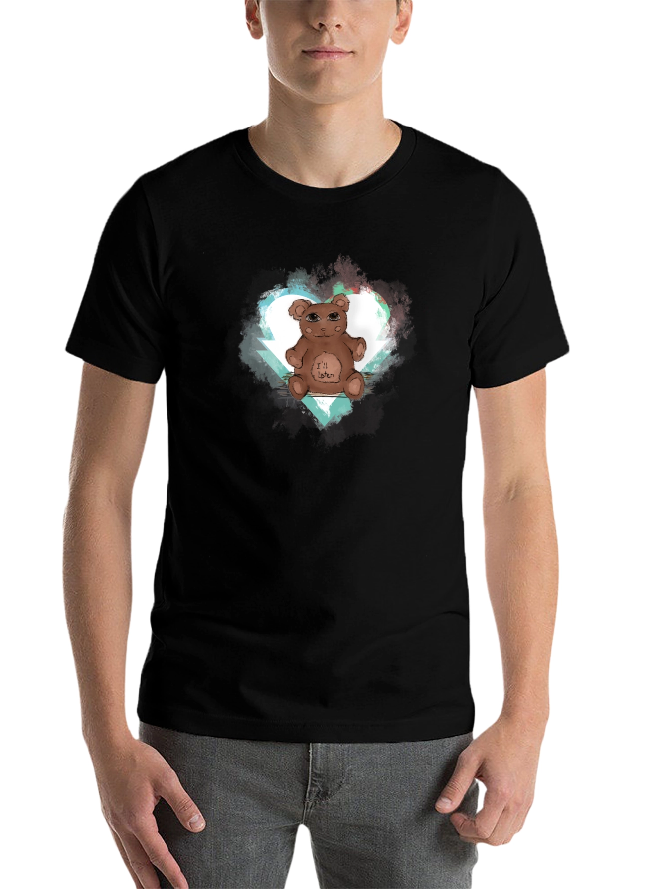 Black I'll Listen Bear Heart Graphic Tee view 7