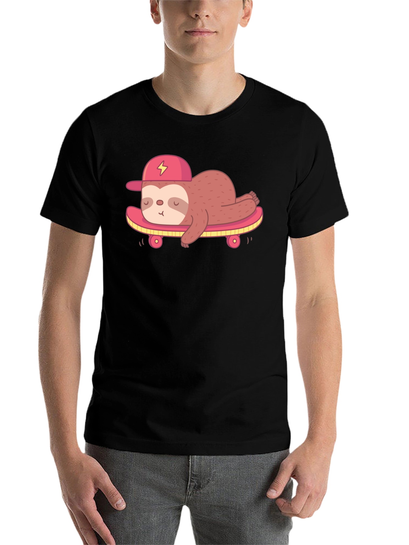 Black Cool Sloth Skateboard Graphic Tee view 7