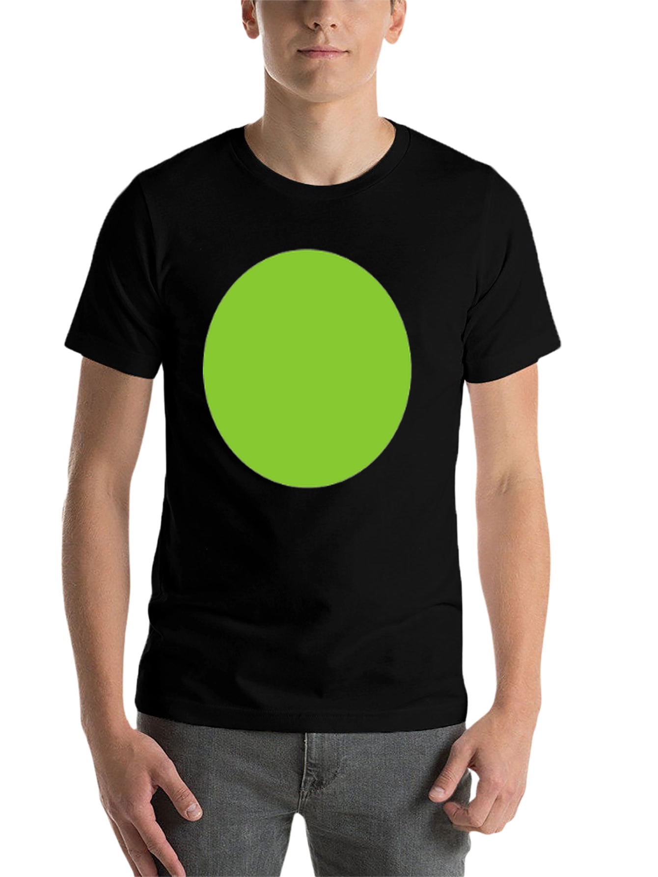 Black Men's Black T-Shirt with Green Circle Design view 7