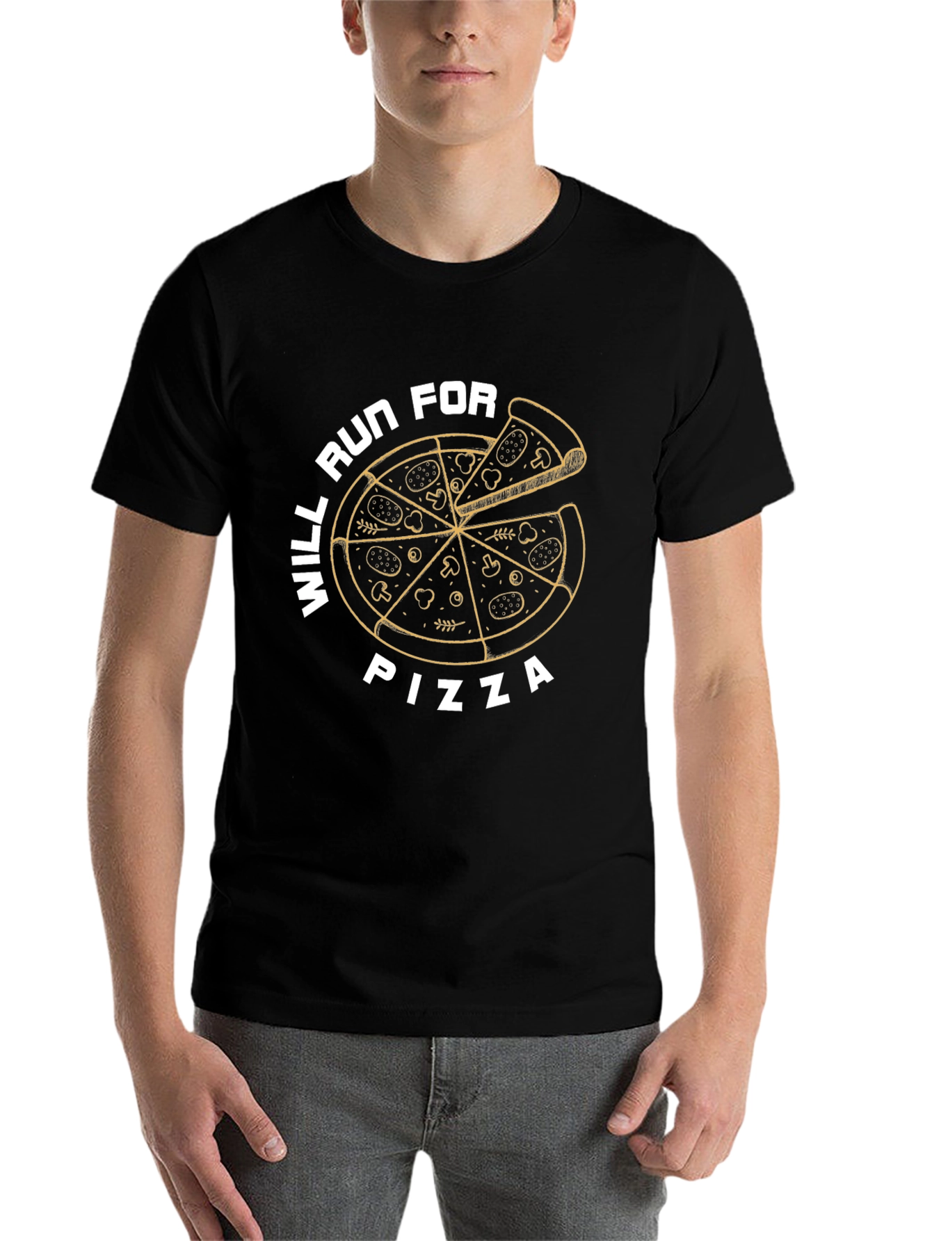 Black Will Run for Pizza T-Shirt view 7