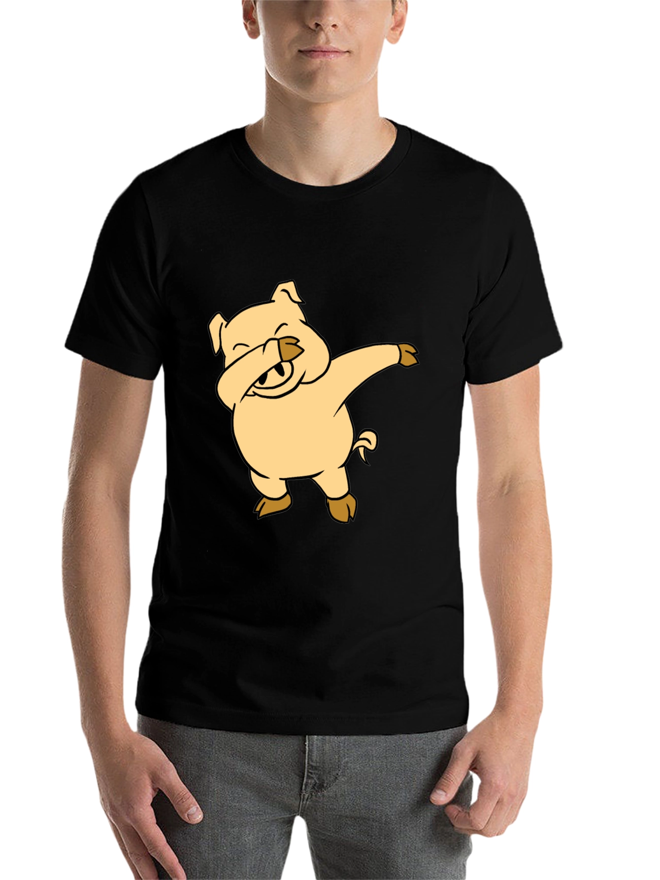 Black Dabbing Pig Graphic T-Shirt - Funny Animal Tee view 7