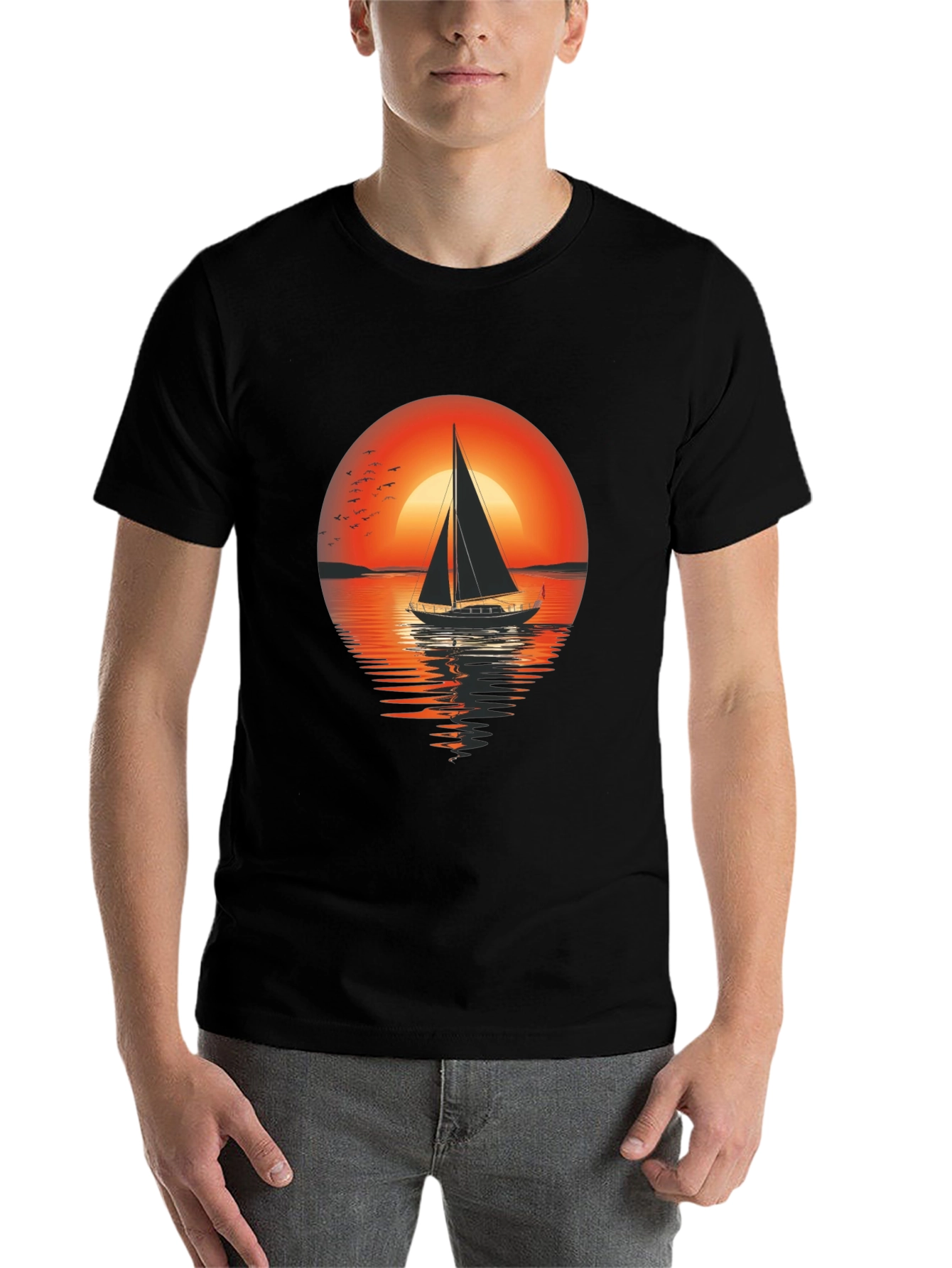 Black Sunset Sailboat Graphic Tee - Comfort Fit view 7