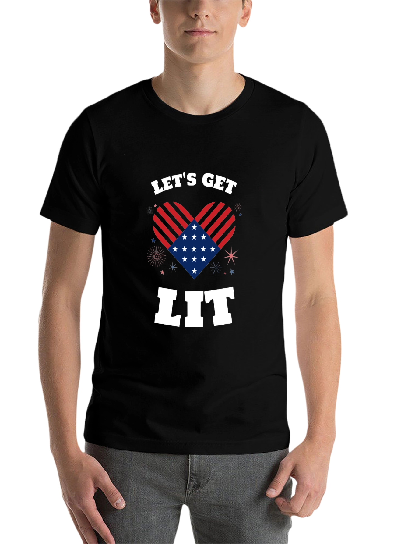 Black Let's Get Lit Patriotic Heart Graphic Tee view 7