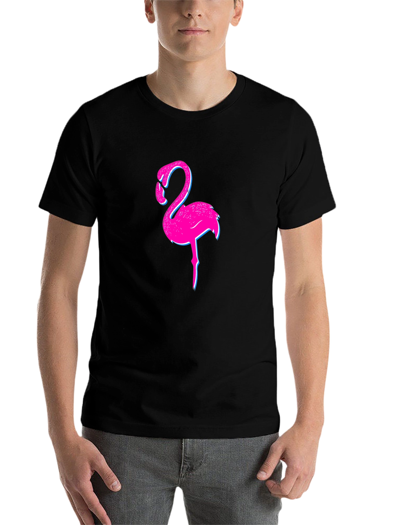 Black Flamingo Graphic Print Black T-Shirt view 7