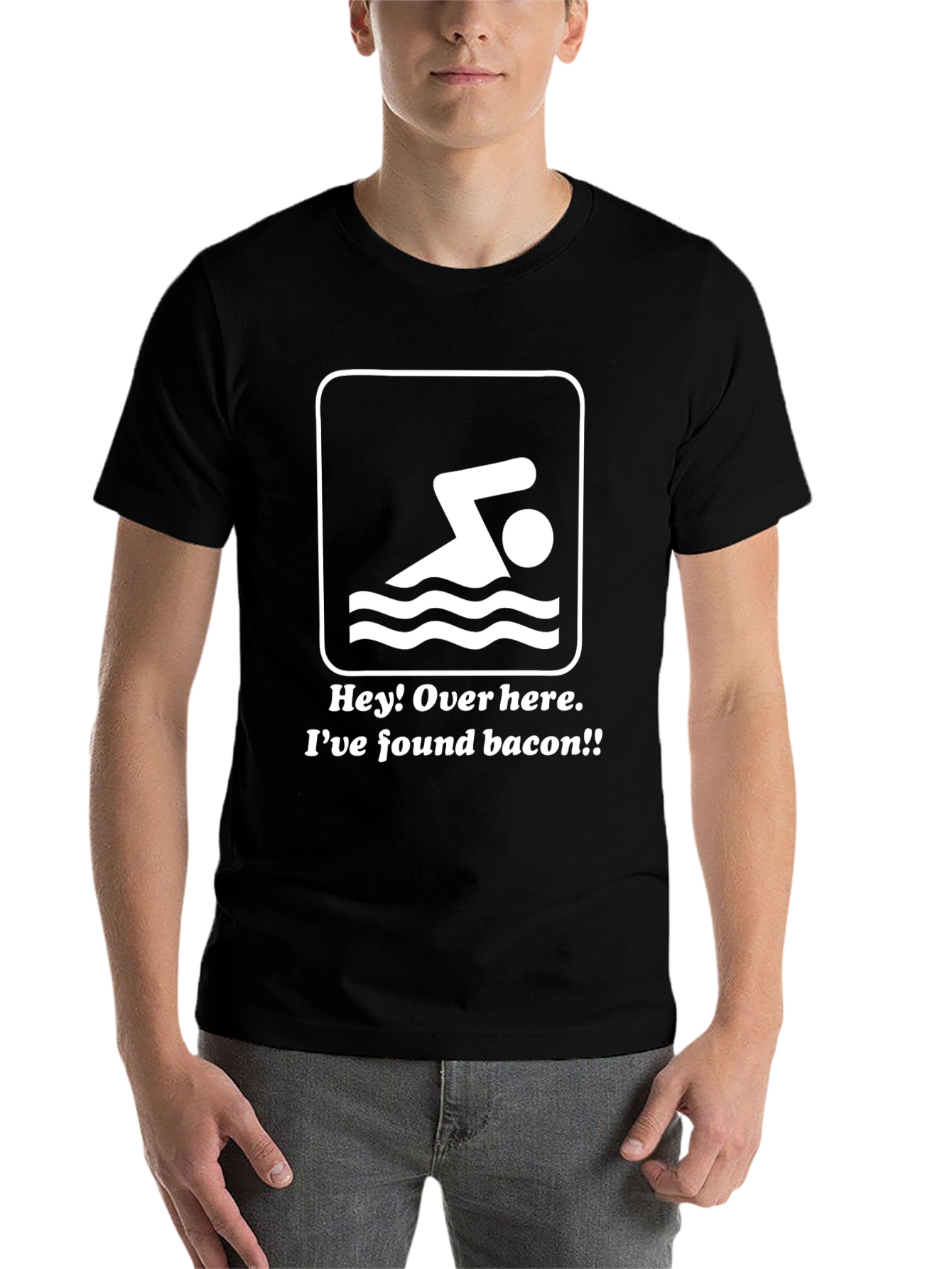 Black Funny Swimmer Bacon T-Shirt view 7