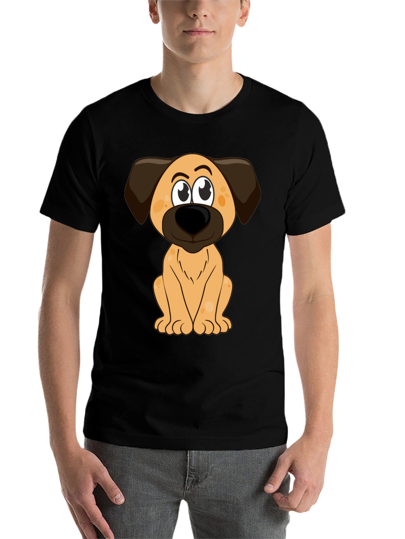 Black Cartoon Dog Print Black T-Shirt view 7