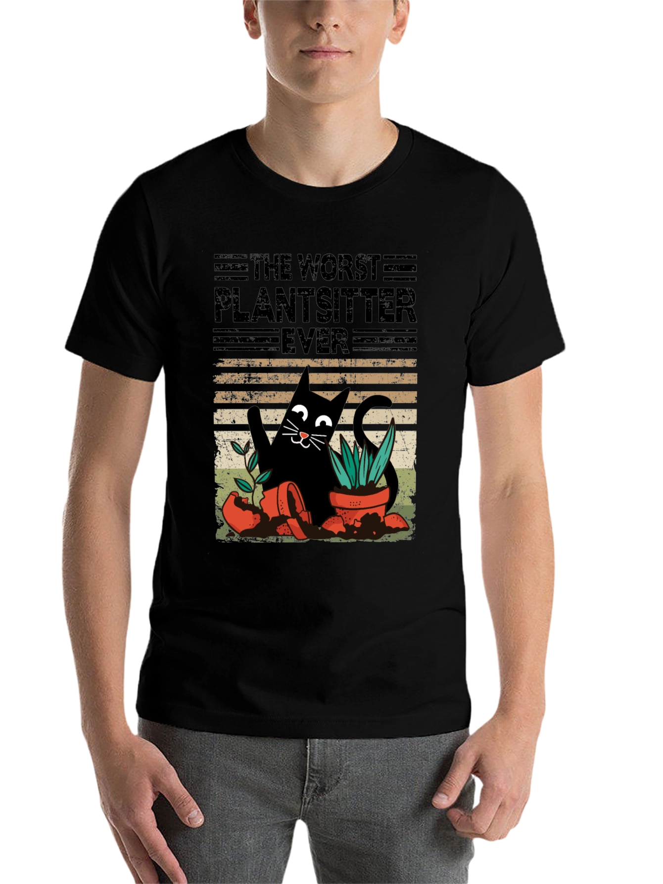Black Worst Plantsitter Ever Cat Graphic T-Shirt view 7