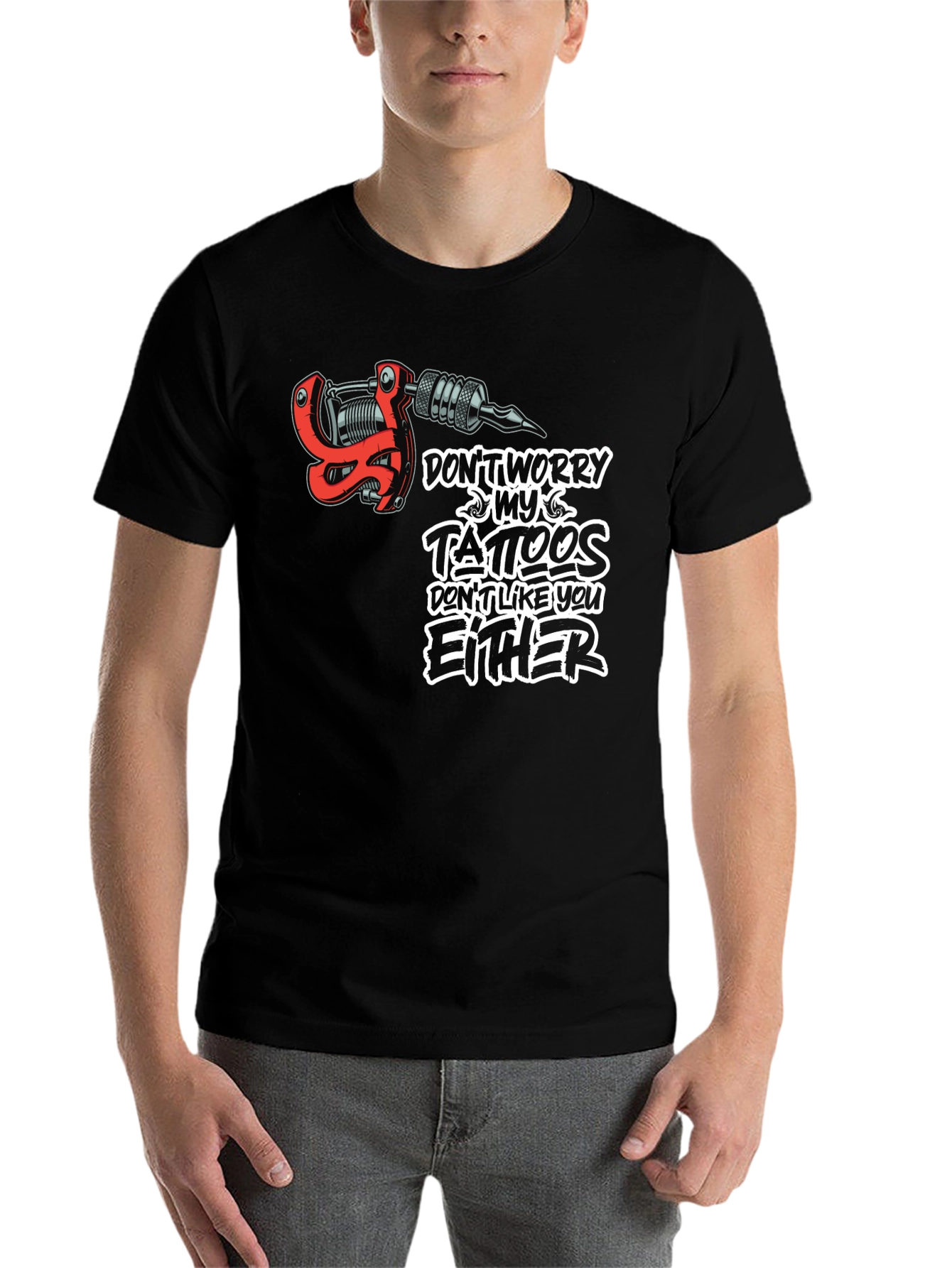 Black Tattoo Lover T-Shirt - Don't Worry My Tattoos view 7