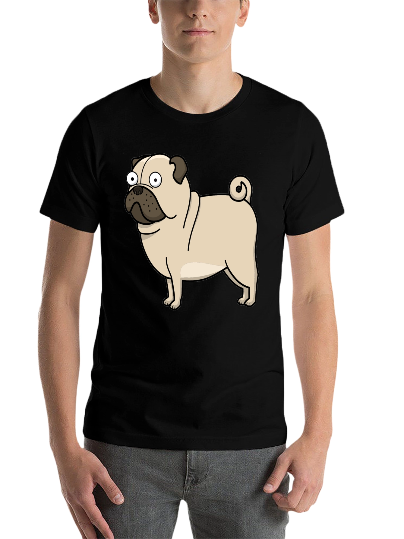 Black Cartoon Pug Graphic T-Shirt - Black view 7