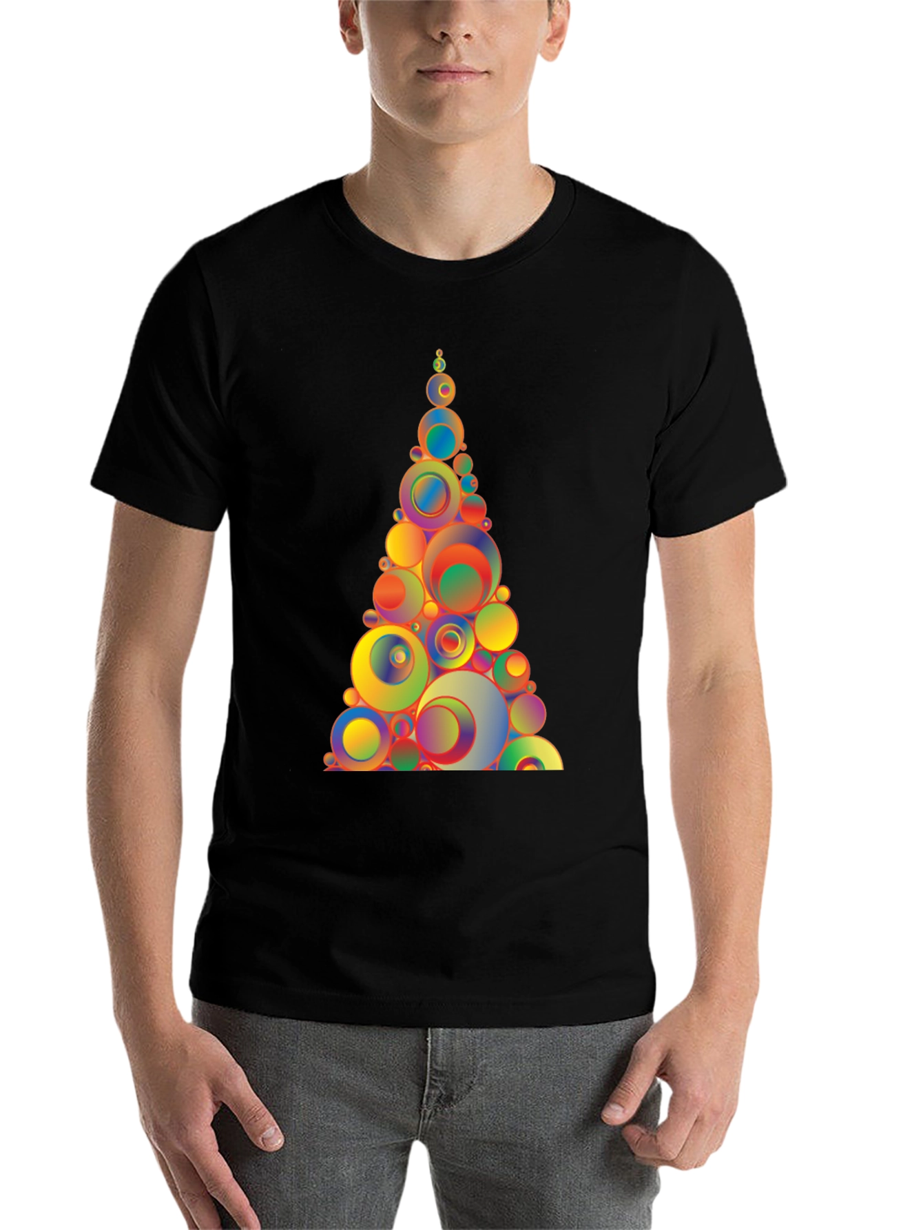 Black Colorful Circle Tree Graphic Tee - Black Cotton Blend T-Shirt view 7