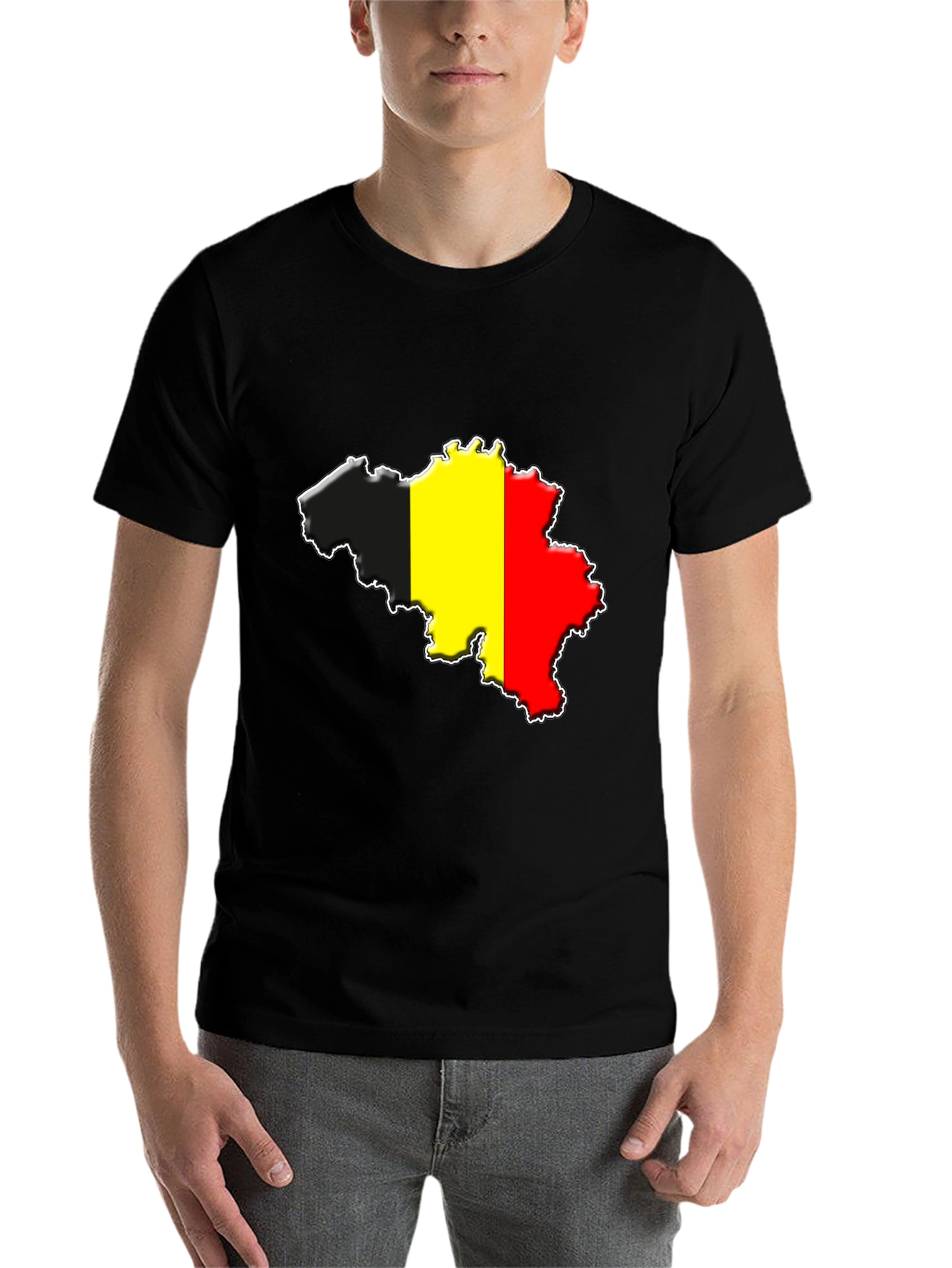 Black Belgium Flag Map T-Shirt - Black Cotton Tee view 7