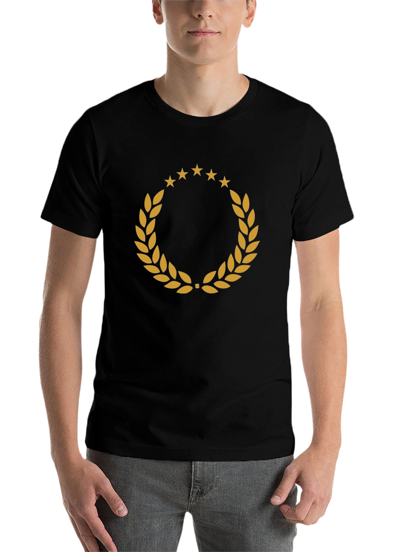 Black Stylish Laurel Wreath Graphic Tee - Classic Design view 7