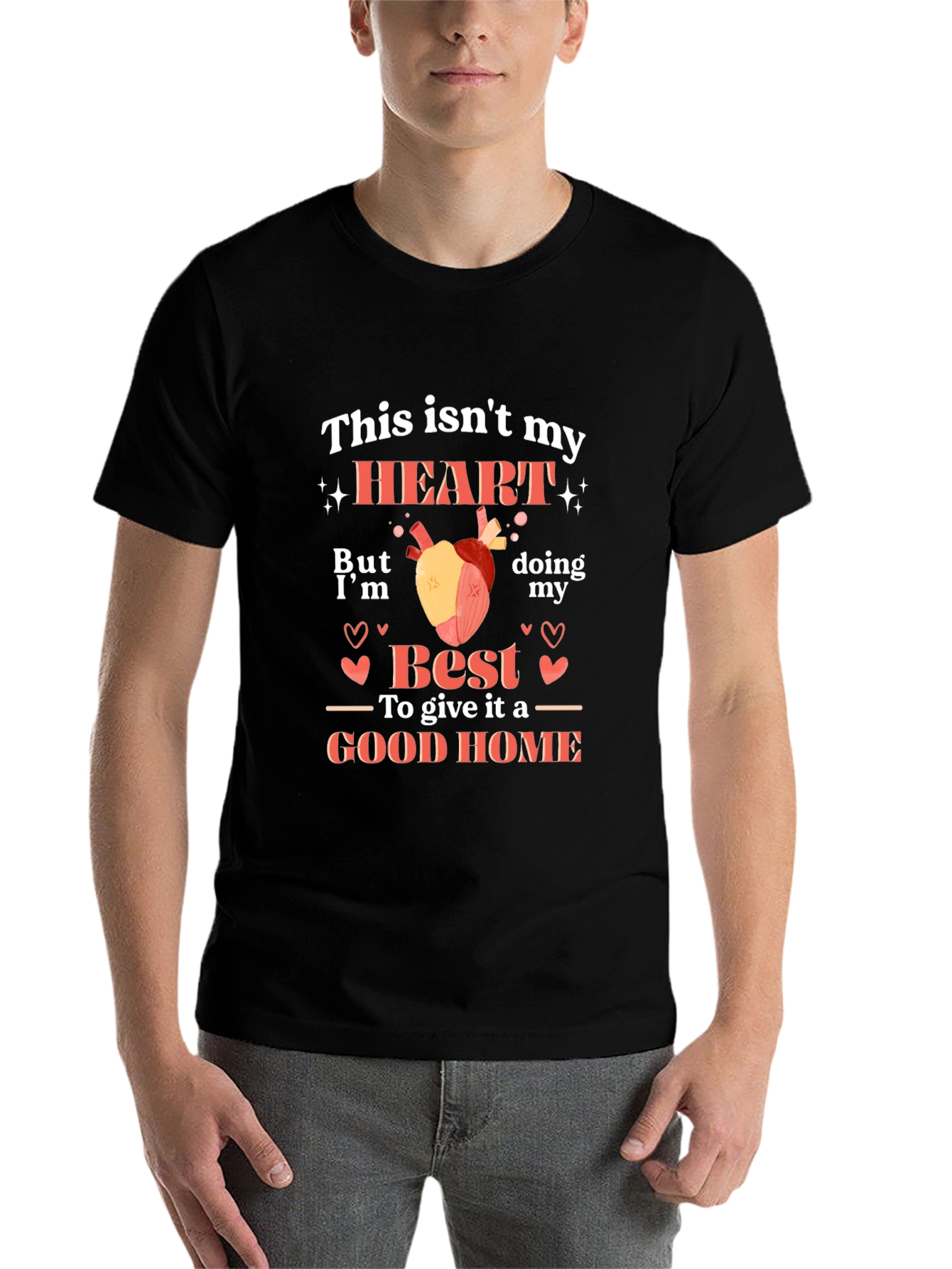 Black Funny Heart Transplant T-Shirt view 7