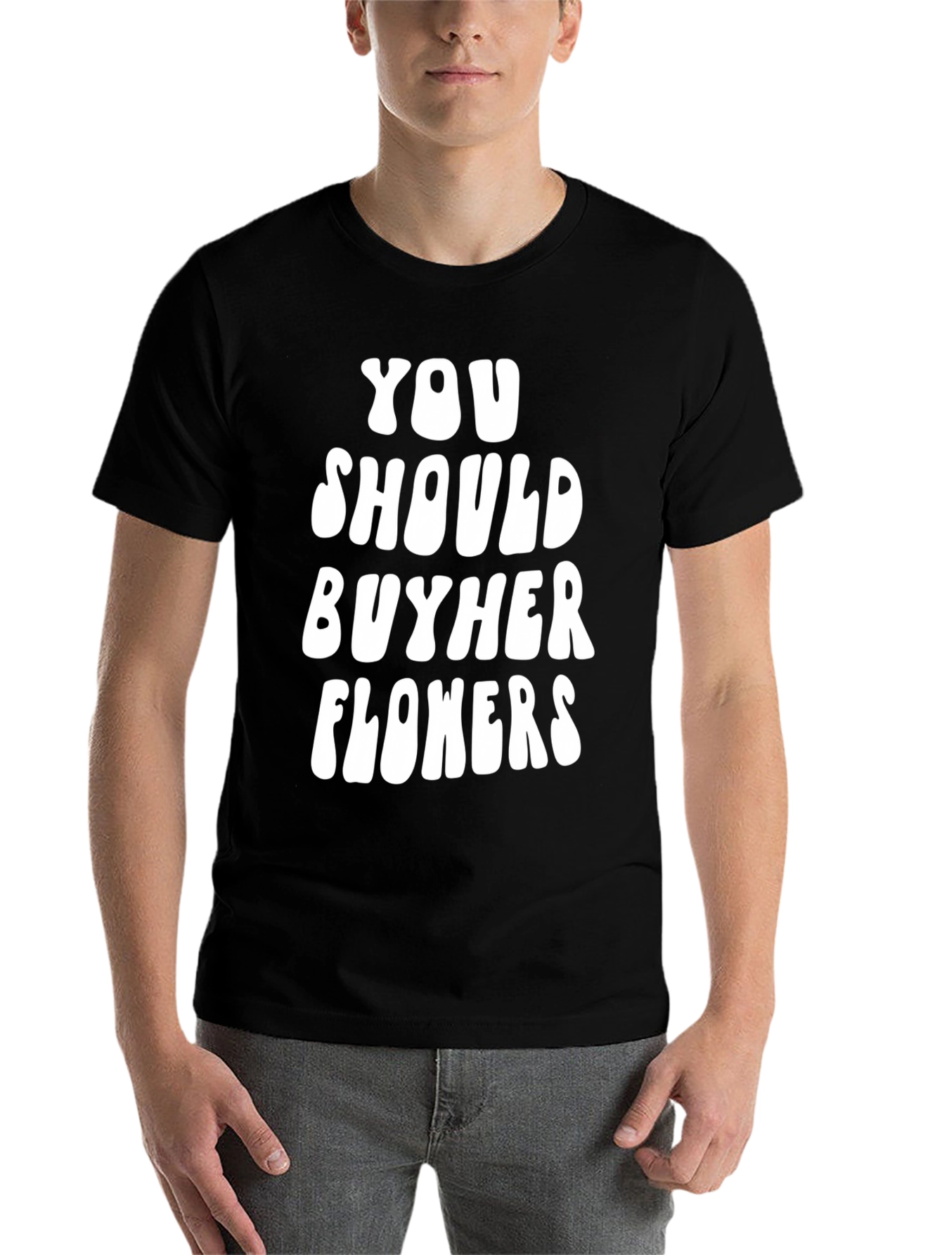 Black Buy Her Flowers Black Graphic T-Shirt view 7