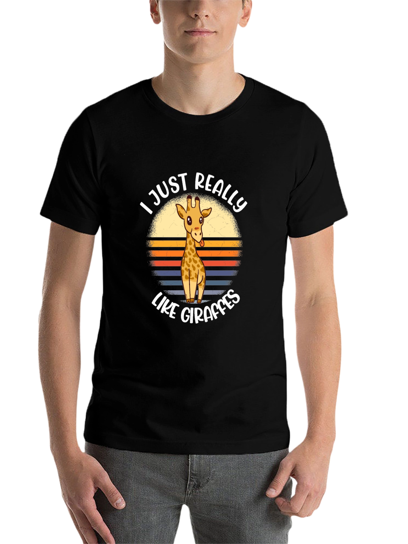 Black Funny Giraffe Lover Graphic Tee view 7