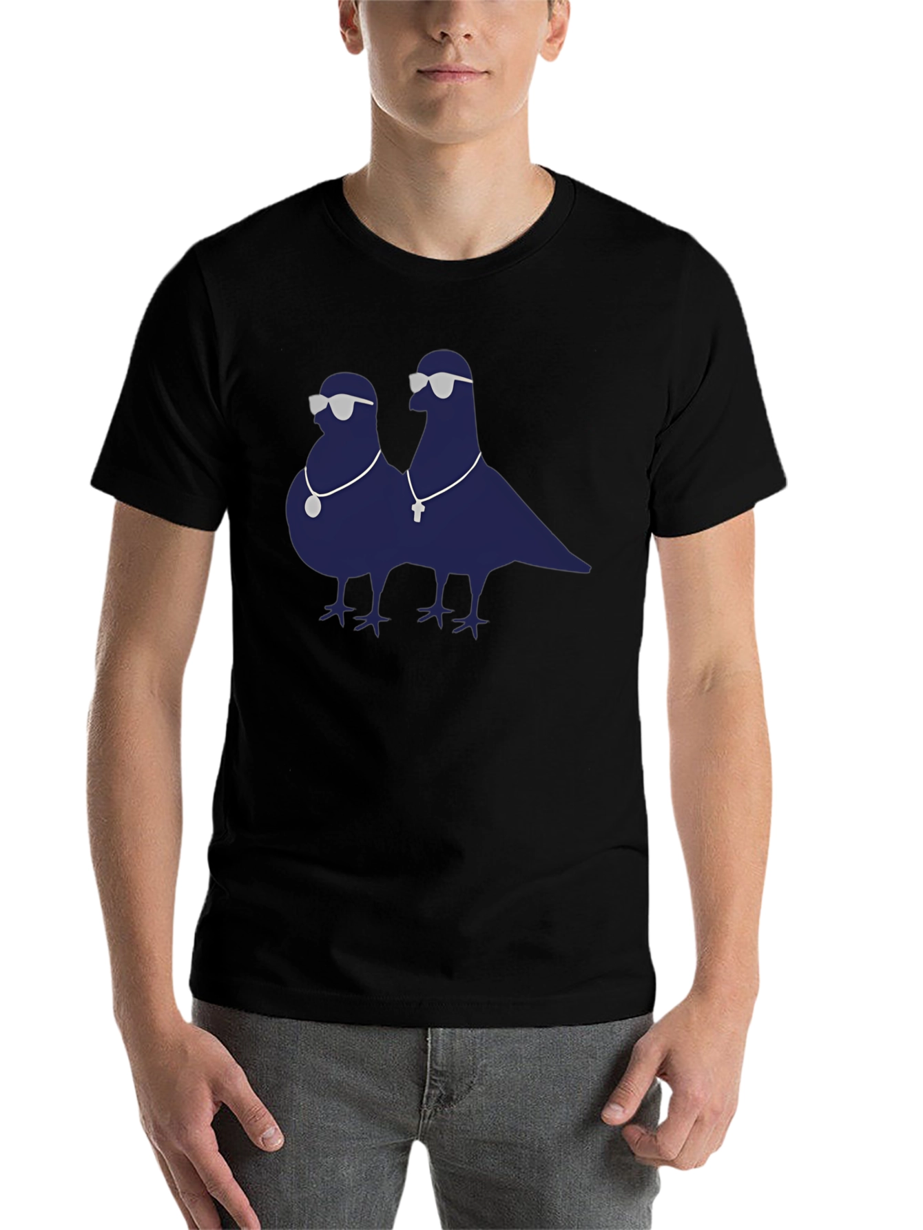 Black Cool Pigeons Graphic Tee - Black Cotton Blend T-Shirt view 7