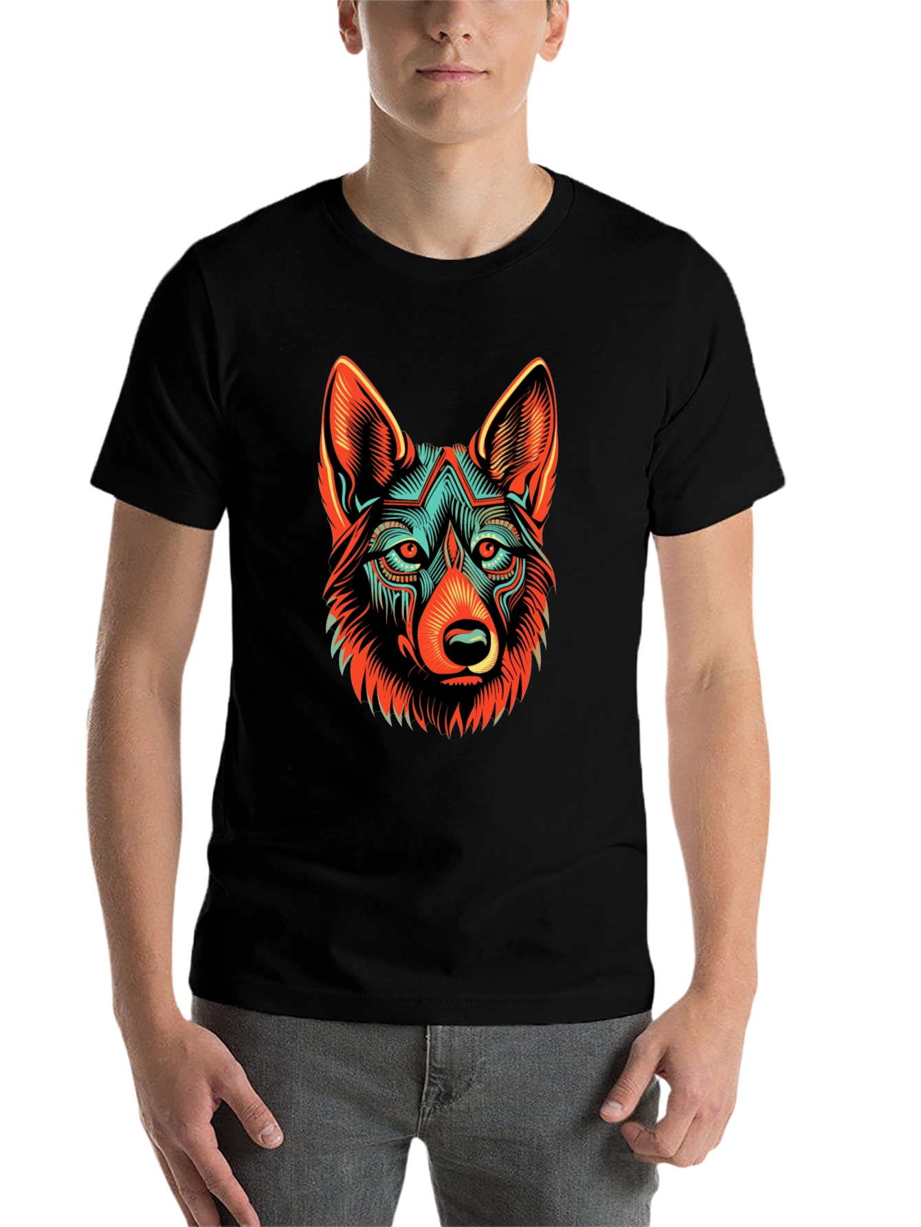 Black Abstract Wolf Graphic Black T-Shirt view 7