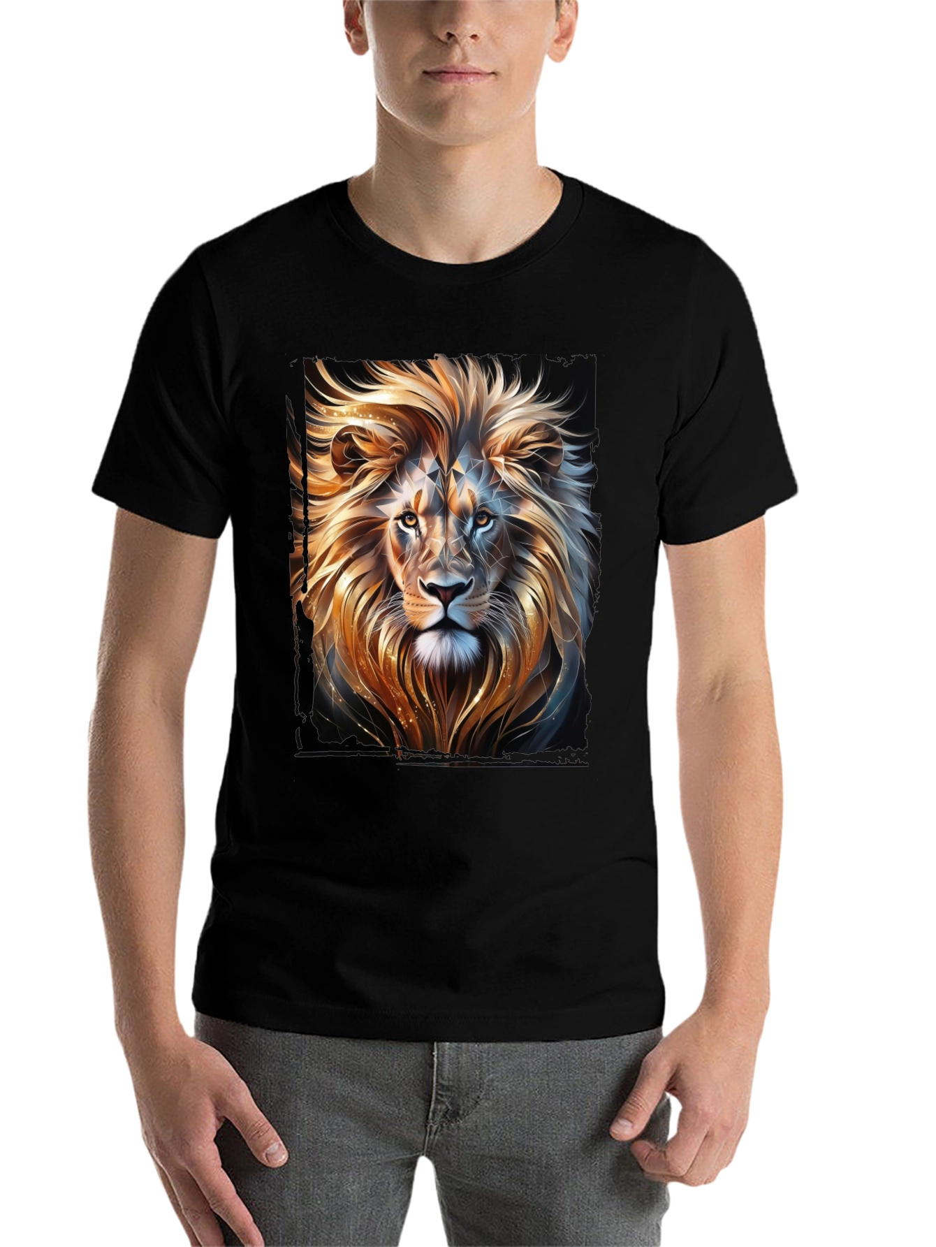 Black Lion Graphic T-Shirt - Black, Stylish Animal Print view 7