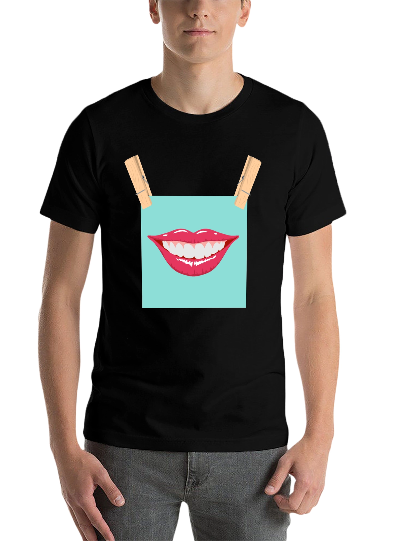 Black Smiling Lips Graphic T-Shirt - Casual Wear view 7
