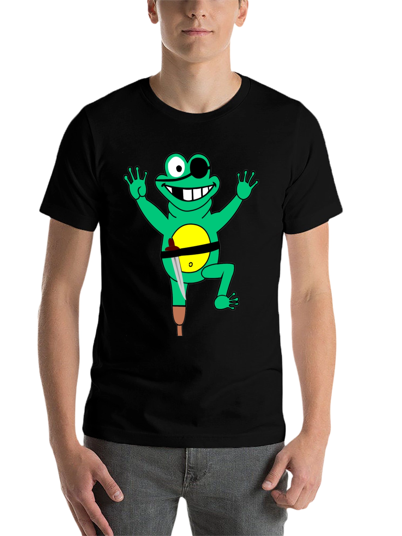 Black Pirate Frog Graphic Tee - Black Cotton Shirt view 7
