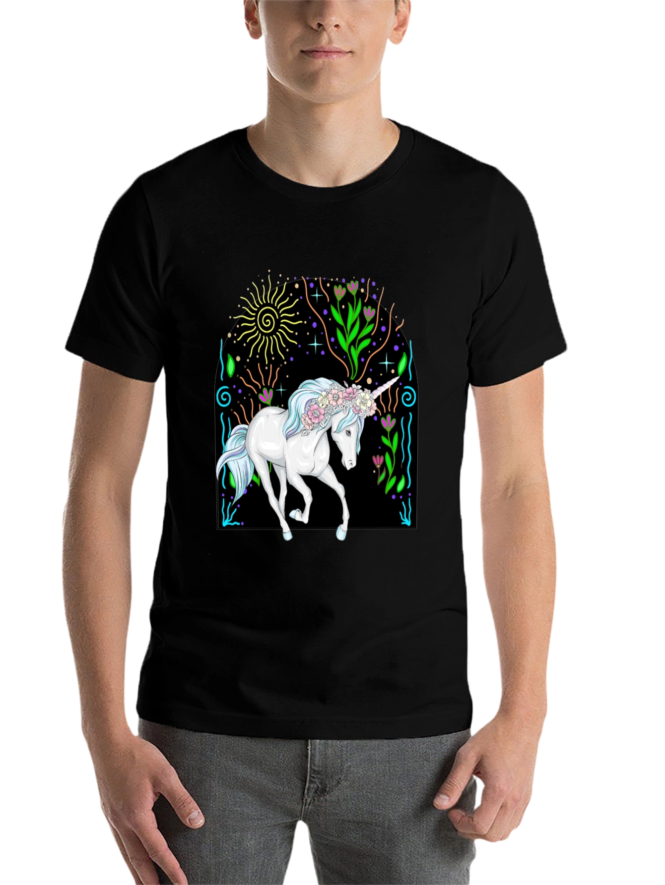 Black Unicorn Graphic Tee - Black Cotton T-Shirt view 7