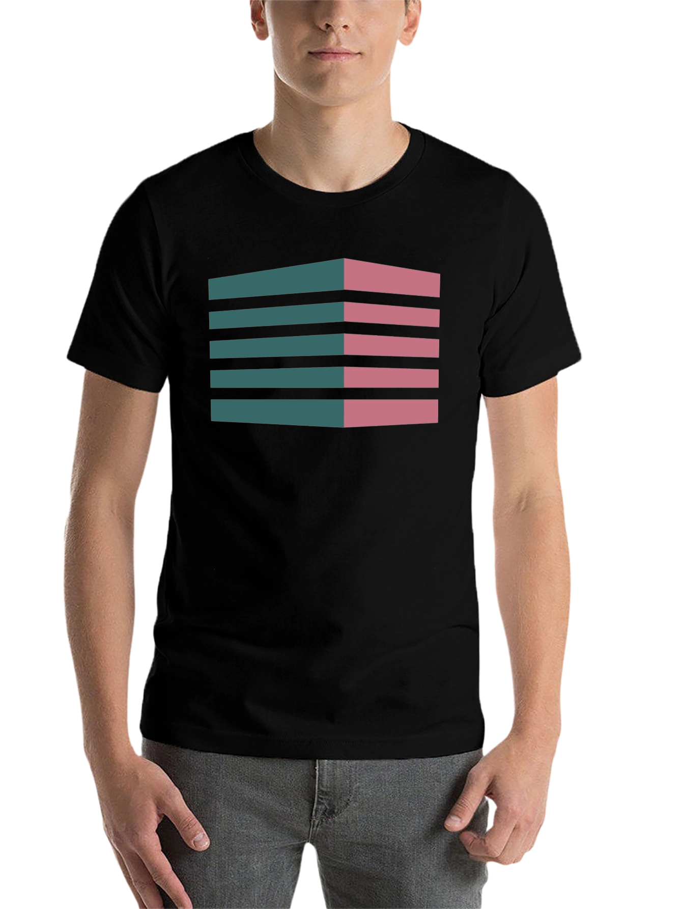 Black Geometric 3D Stripes T-Shirt view 7