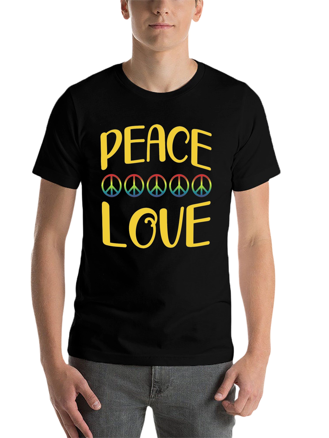 Black Peace and Love Graphic T-Shirt - Groovy Retro Design view 7