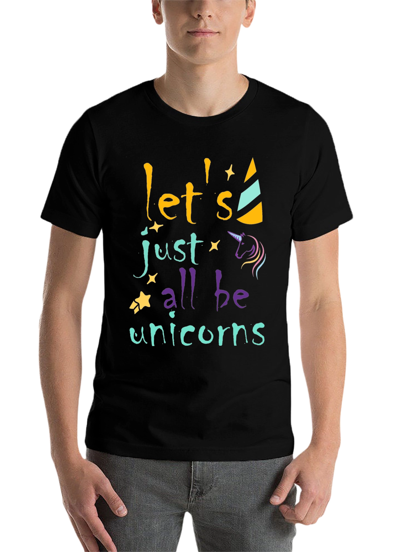 Black Let's All Be Unicorns Graphic Tee view 7
