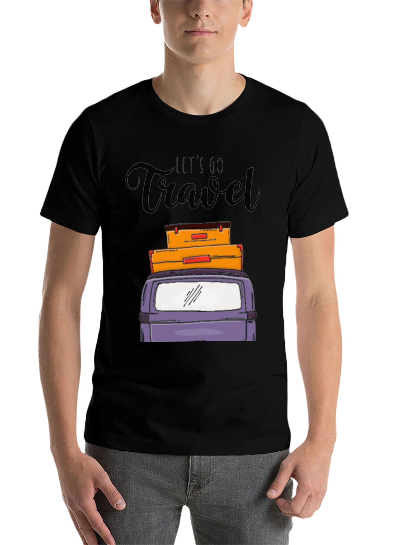 Black Let's Go Travel Graphic T-Shirt view 7