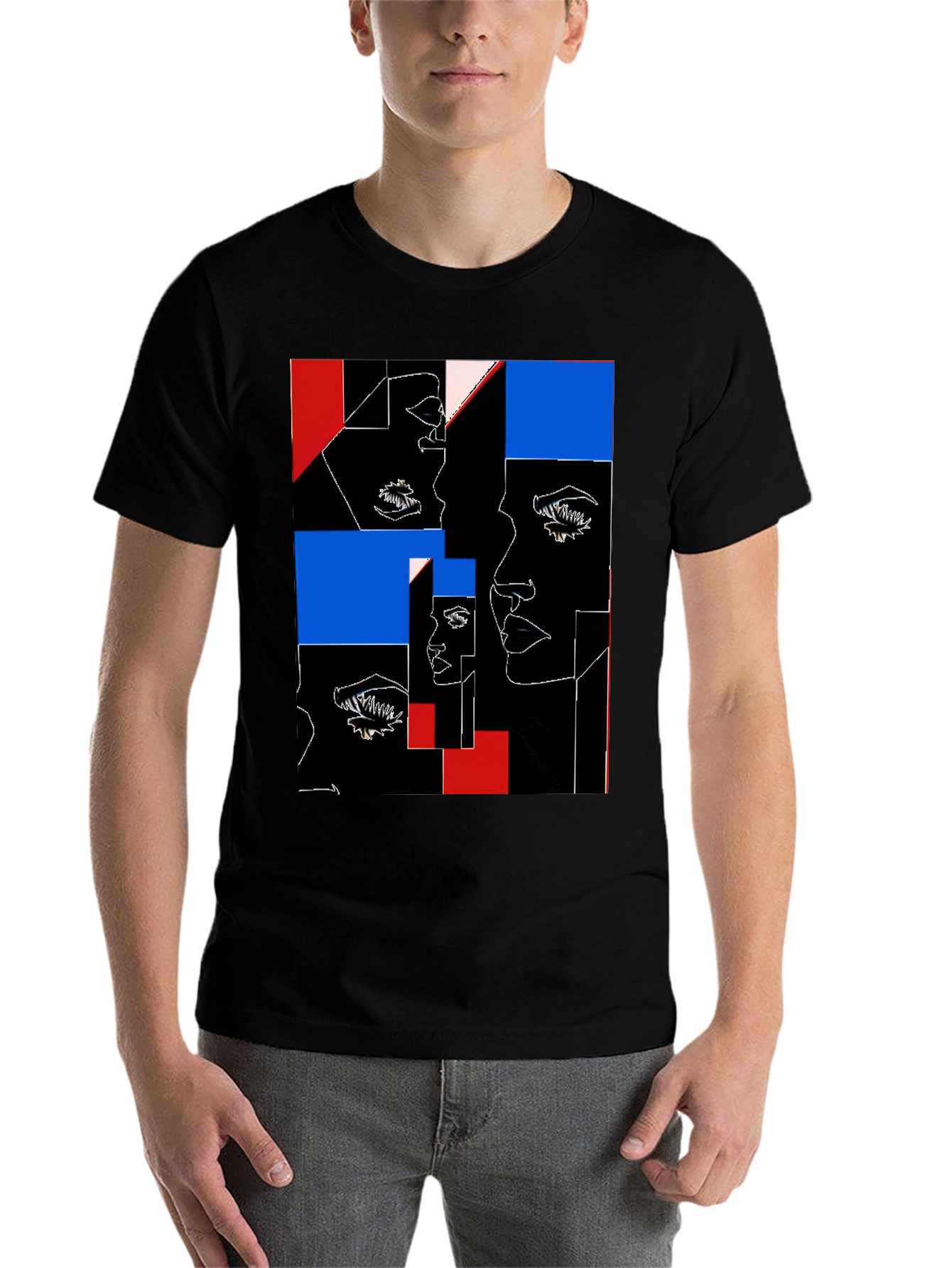 Abstract Faces Graphic Black T-Shirt - 7
