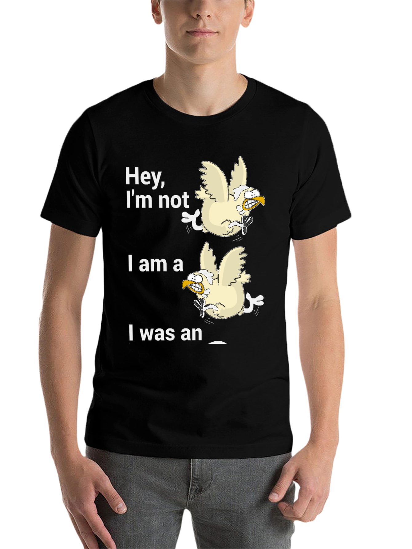 Black Funny Chicken T-Shirt: Hey, I'm Not! view 7