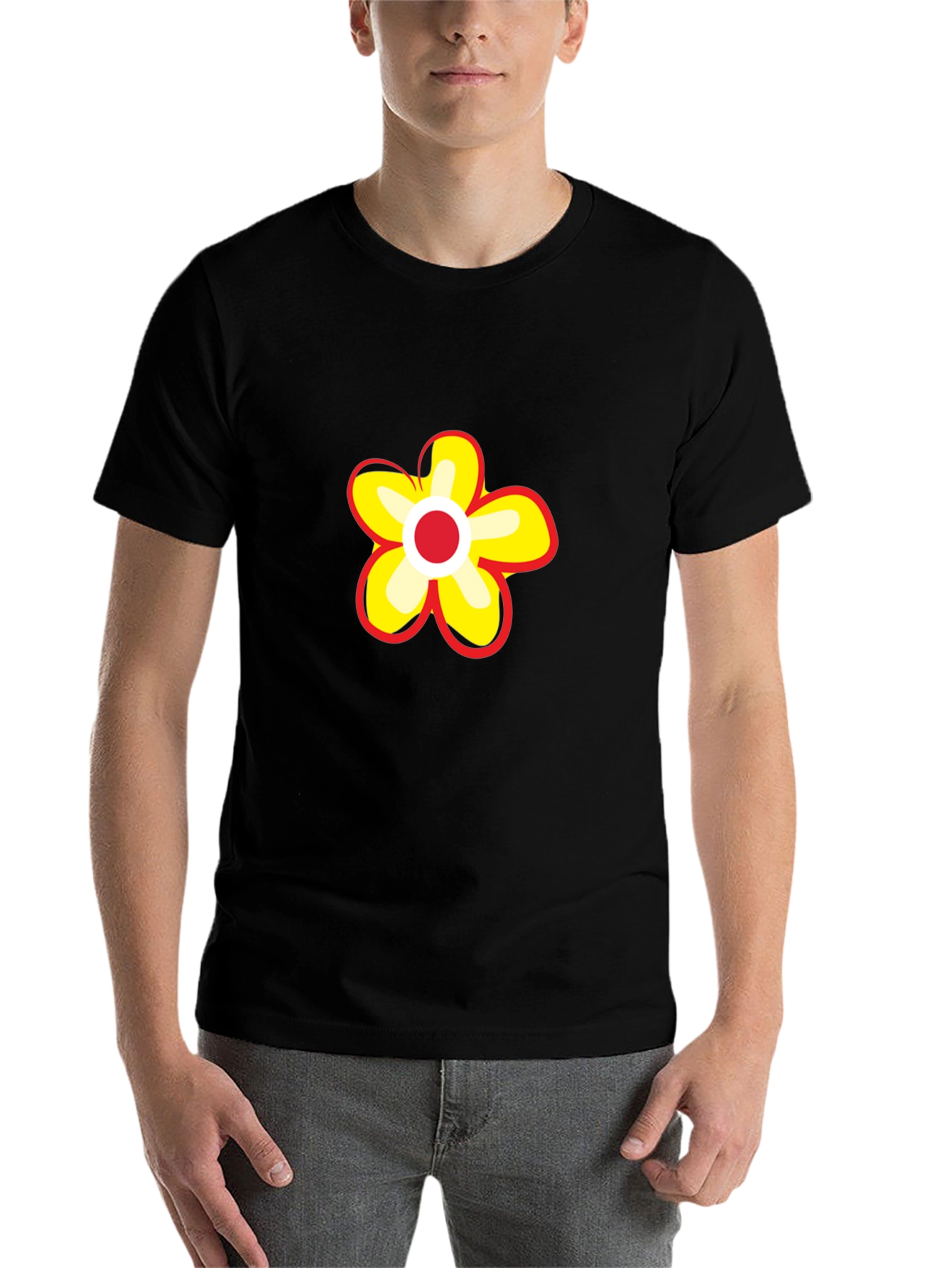 Black Black T-Shirt with Flower Graphic view 7