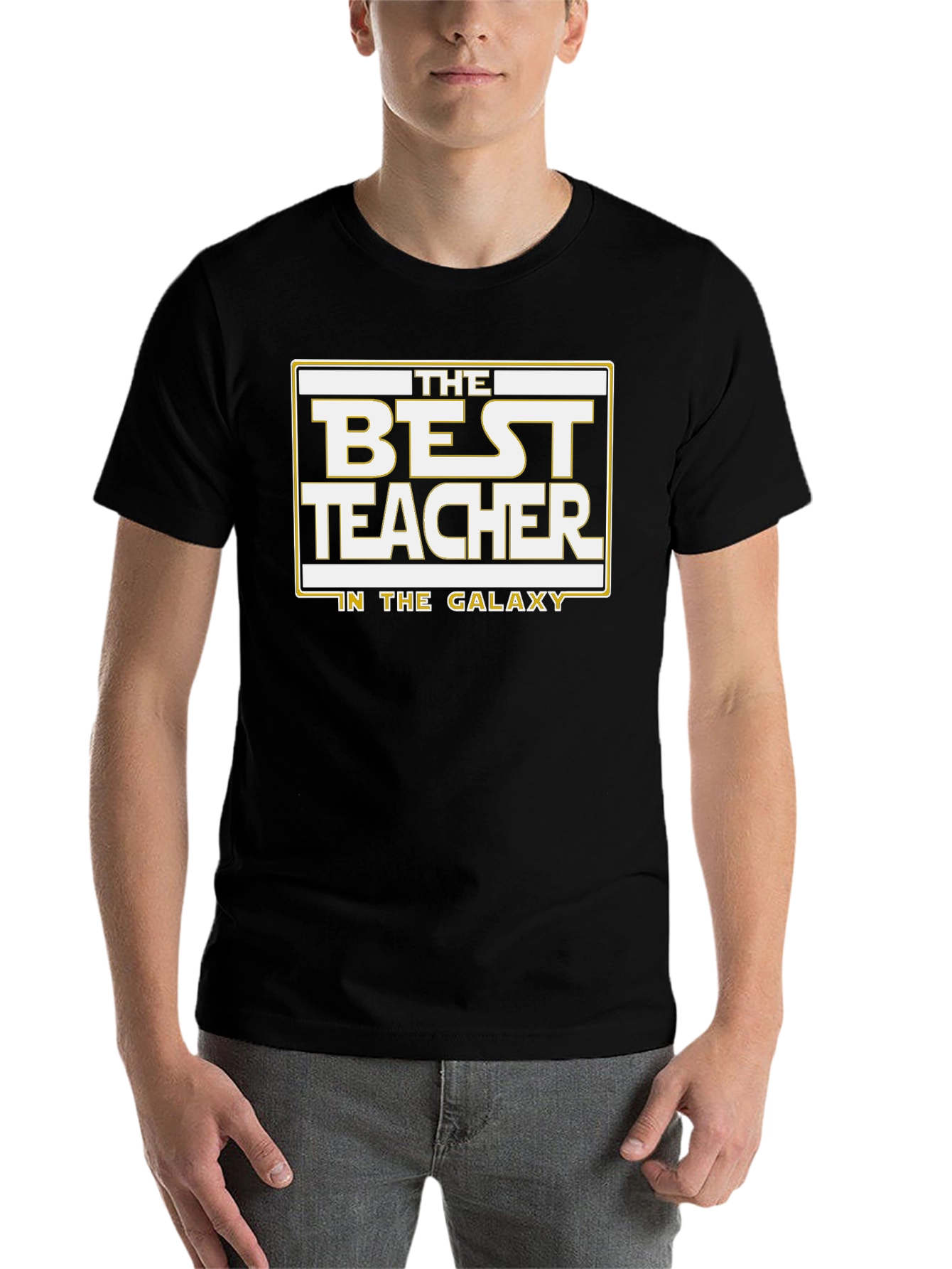 Black Best Teacher in the Galaxy T-Shirt - Black view 7