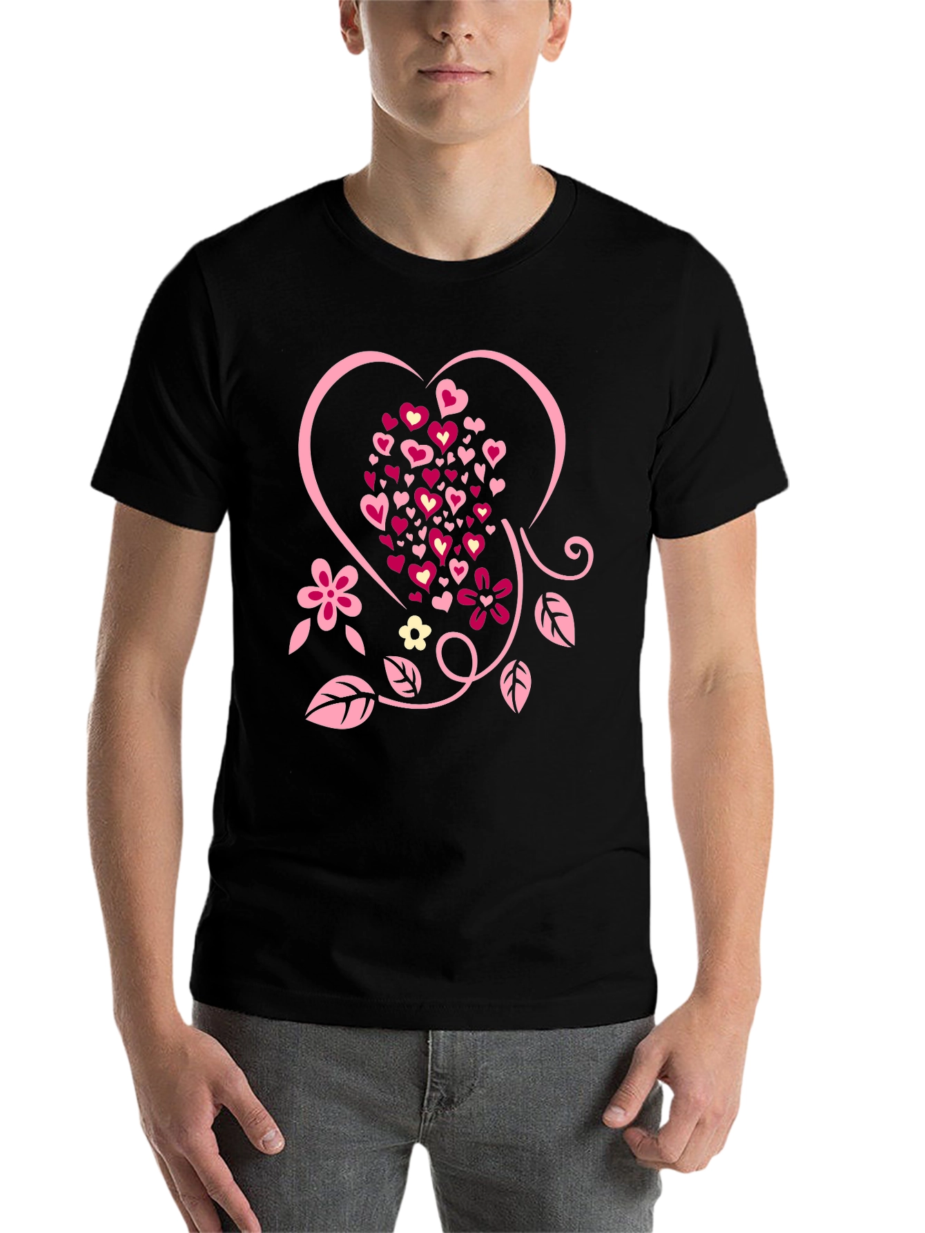 Black Heart & Floral Graphic Tee - Valentine's Day Shirt view 7