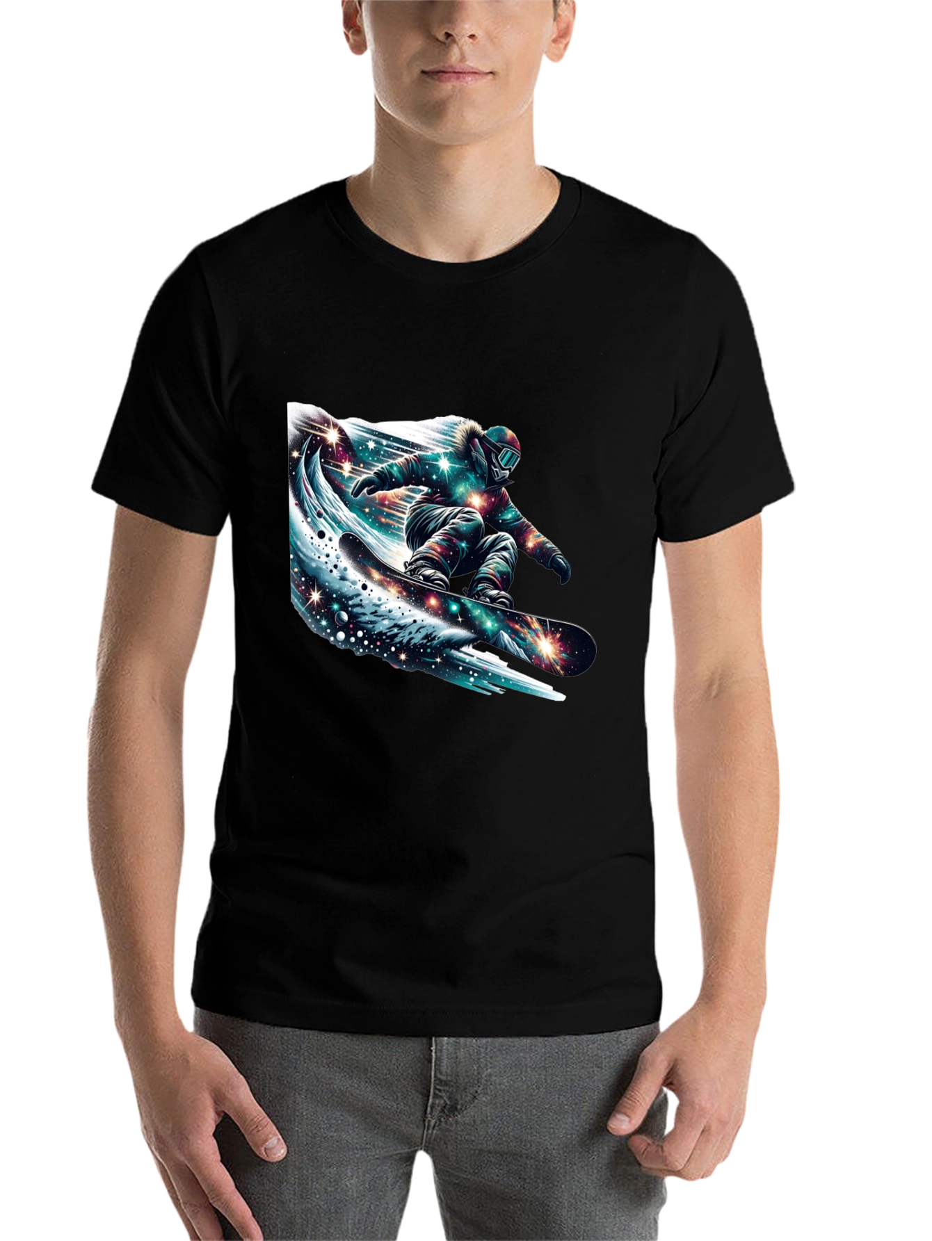 Black Galaxy Snowboarder Graphic Tee - Black view 7