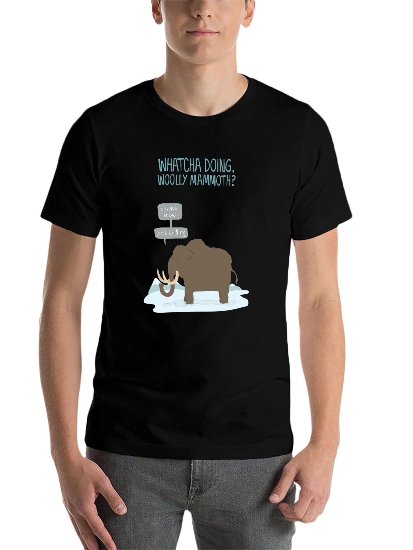 Black Whatcha Doing Woolly Mammoth? Graphic Tee view 7