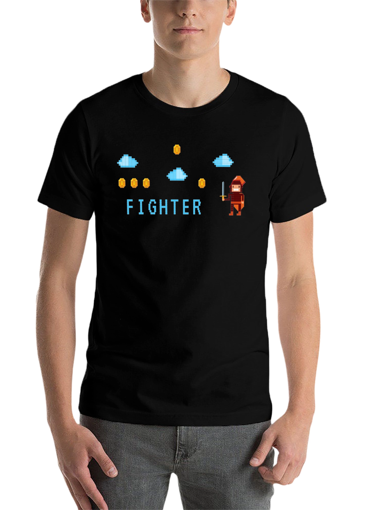 Black Retro Pixel Fighter Graphic T-Shirt view 7