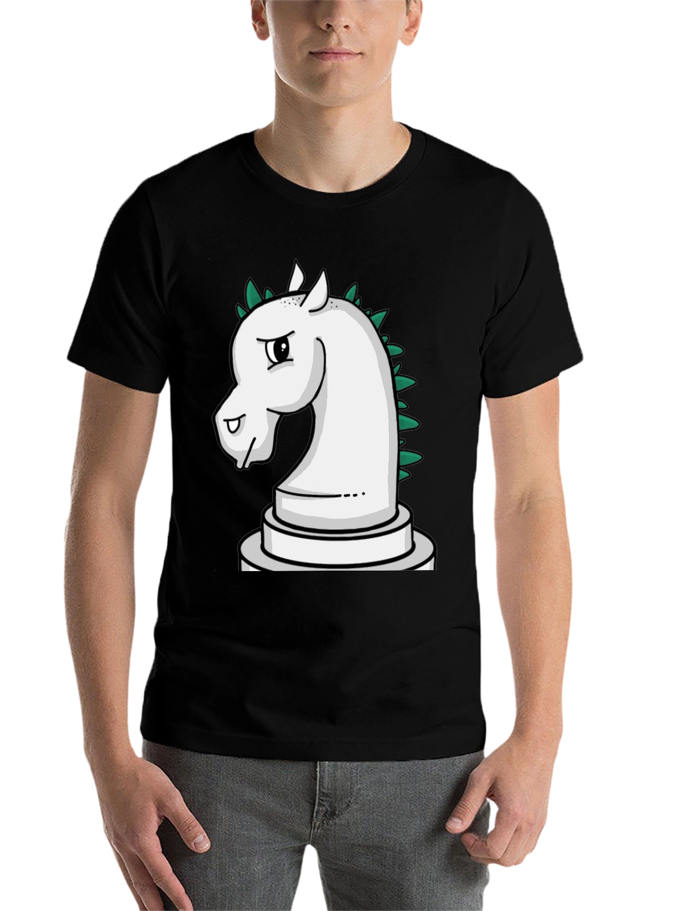 Black Chess Knight T-Shirt - Unique Cartoon Design view 7