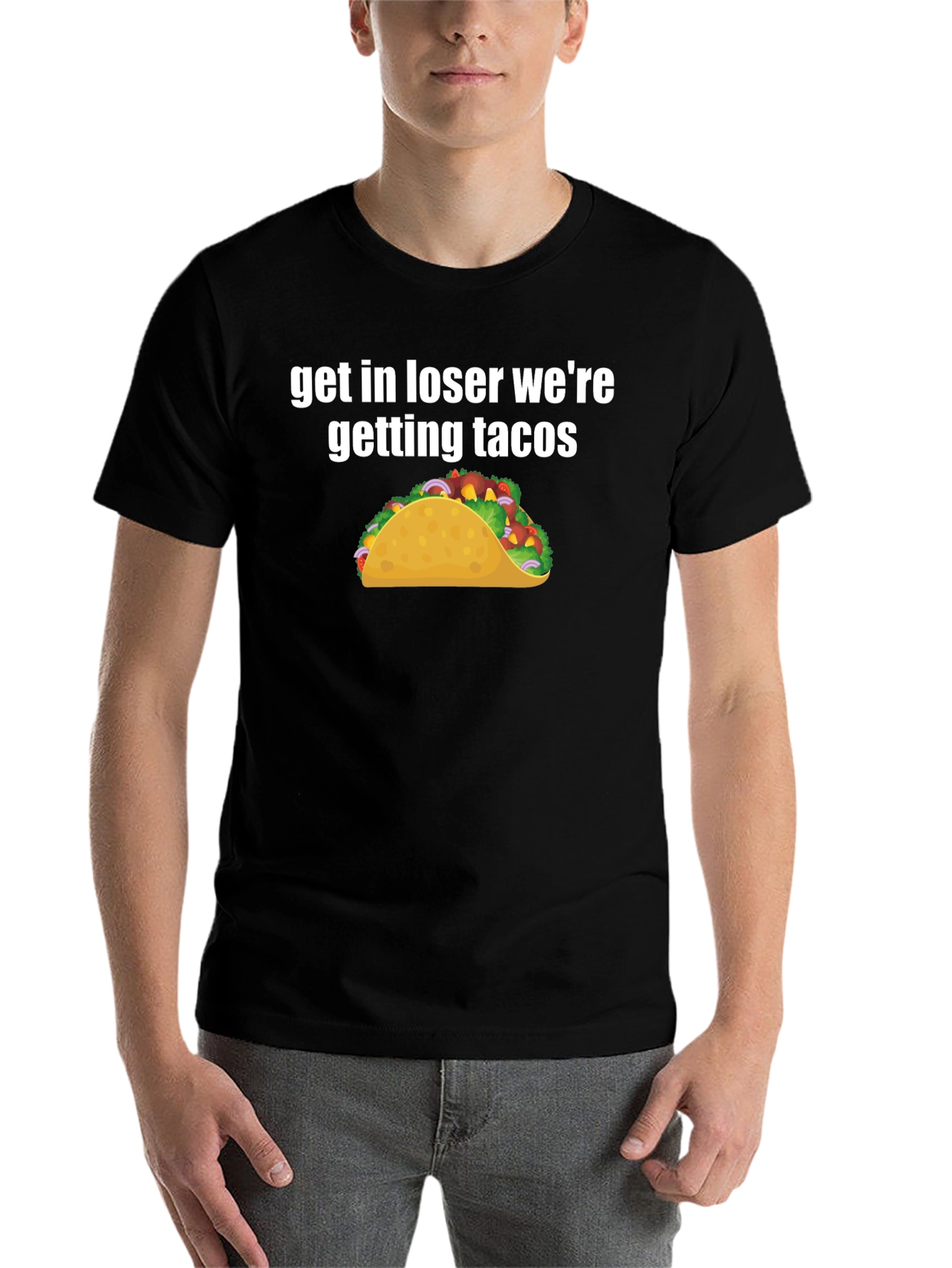 Black Get In Loser We're Getting Tacos Black T-Shirt view 7