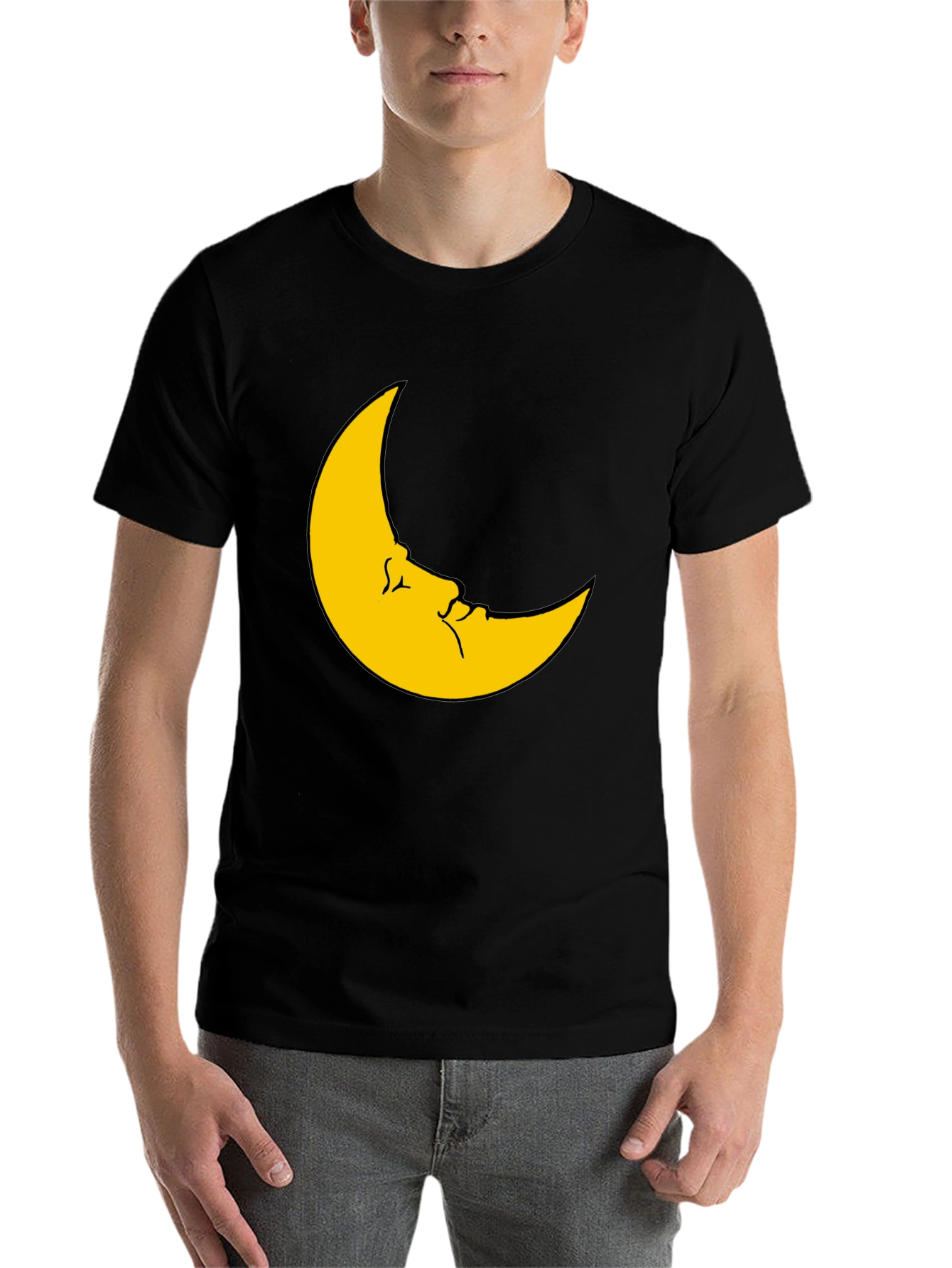 Black Moon Face Graphic Tee - Soft Black T-Shirt view 7