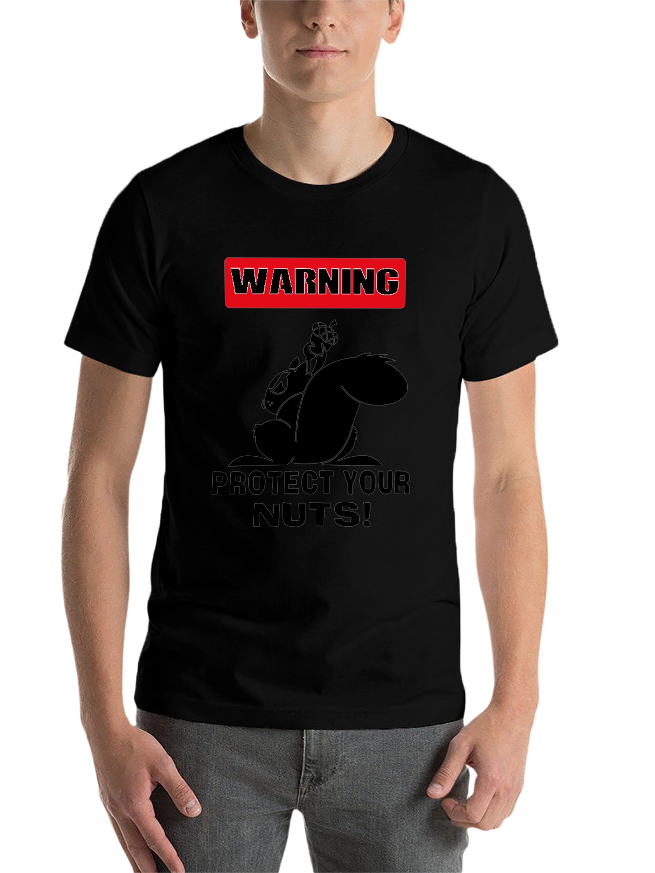 Black Warning Protect Your Nuts! Humor Graphic Tee view 7