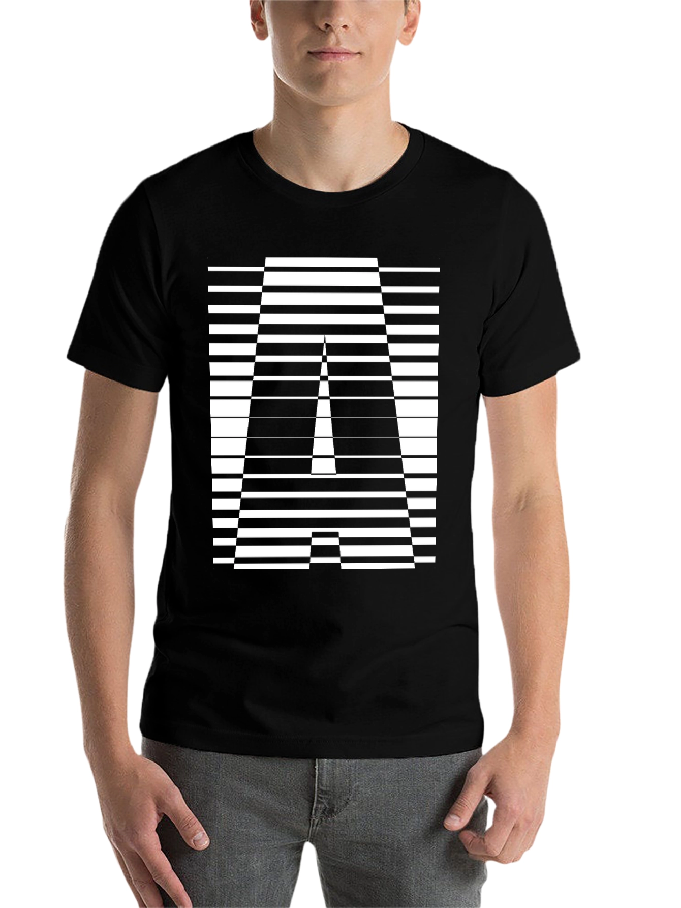 Black Geometric Optical Illusion "A" Graphic T-Shirt view 7