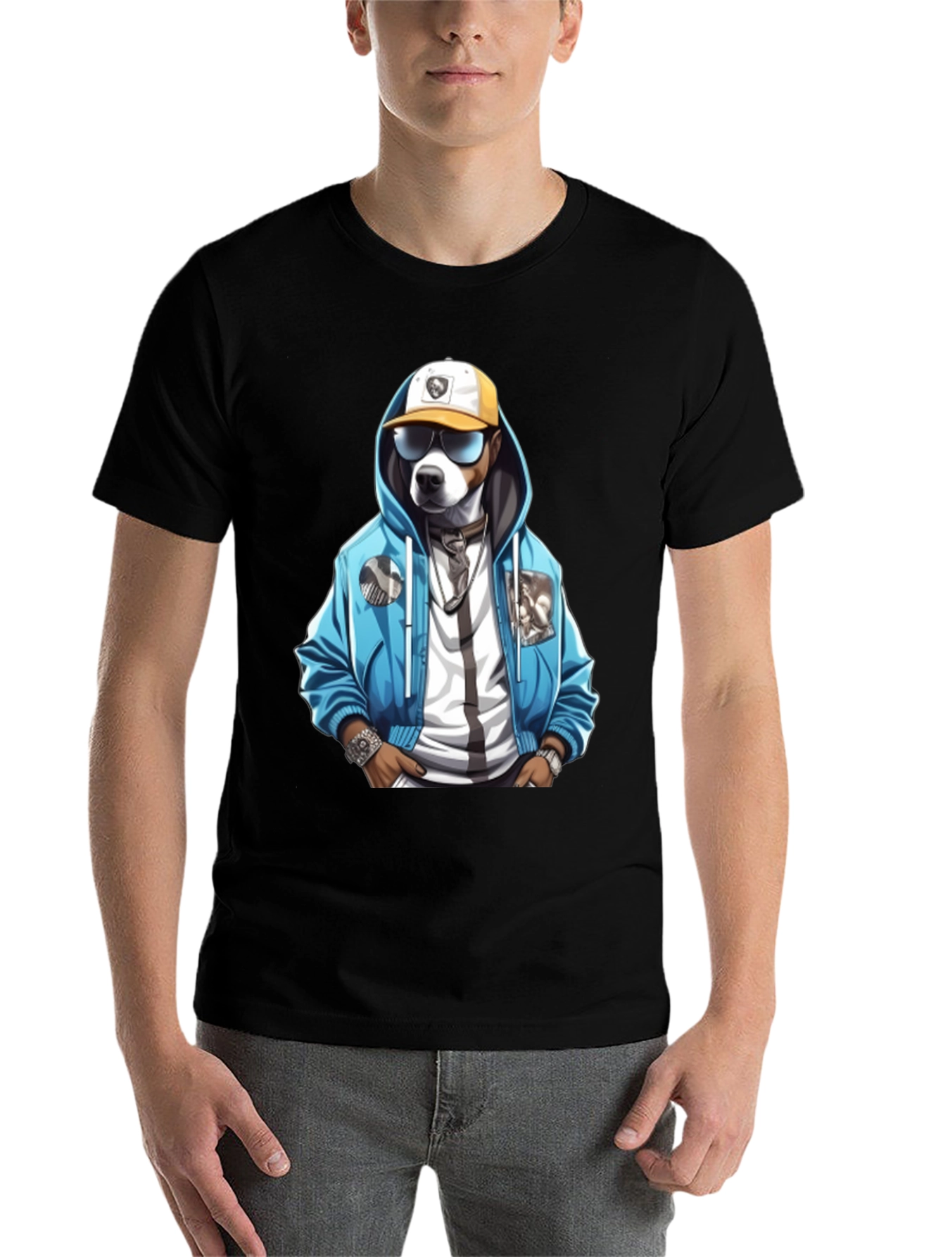 Black Dog in Hoodie Graphic Tee - Cool Streetwear Style view 7