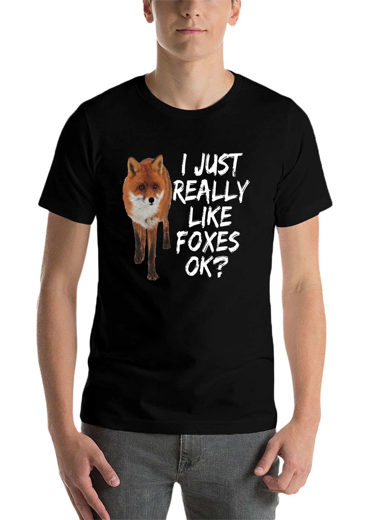 Black I Just Really Like Foxes OK? T-Shirt view 7