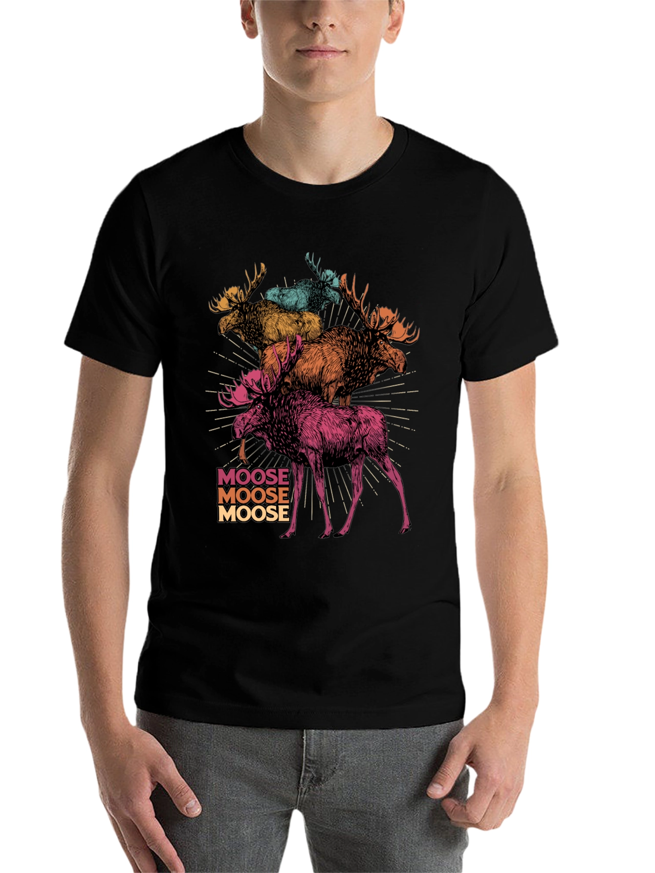 Black Moose Stack Graphic T-Shirt - Cool Colorful Design view 7