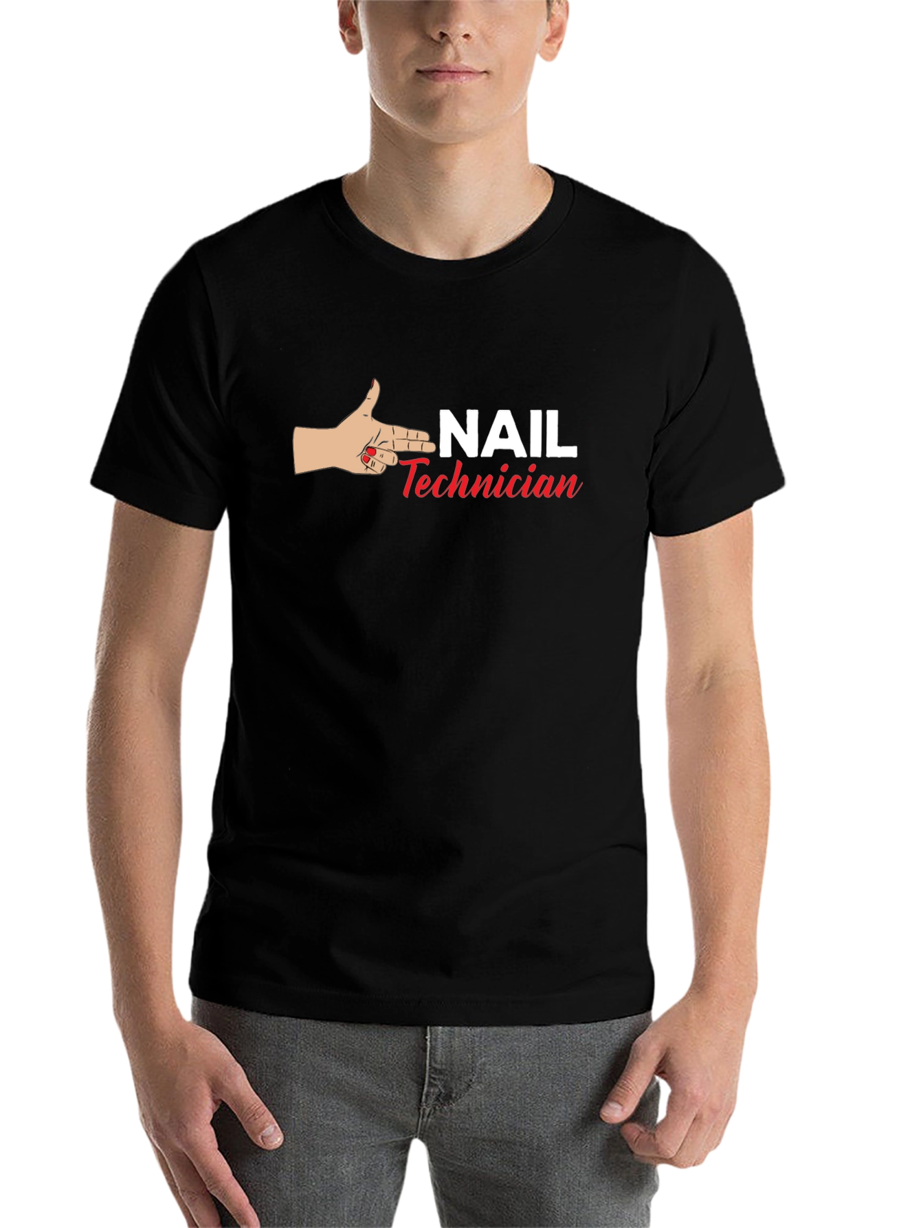 Black Nail Technician T-Shirt - Hand Gun Design view 7