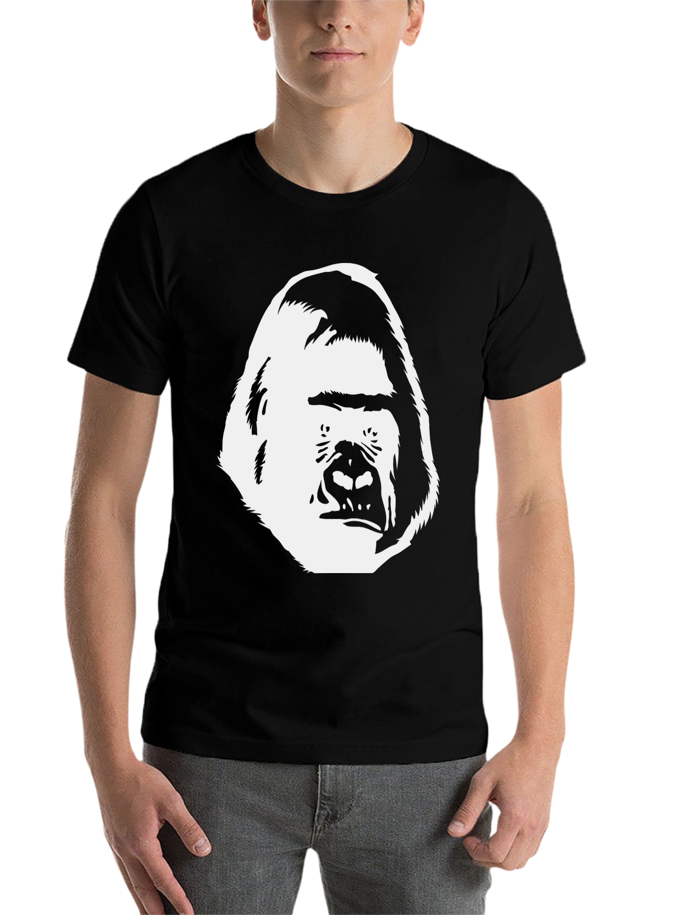 Black Gorilla Face Graphic Tee - Black Cotton T-Shirt view 7