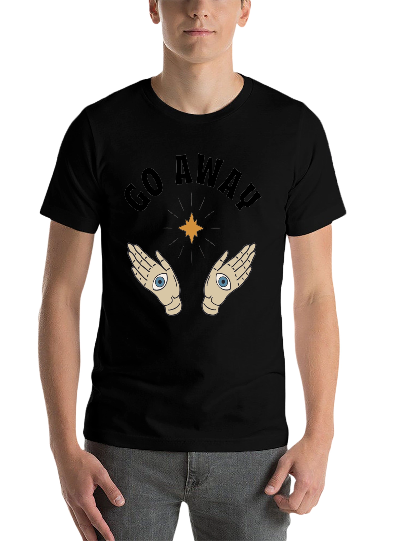 Black Go Away T-Shirt with Mystic Hands Graphic view 7