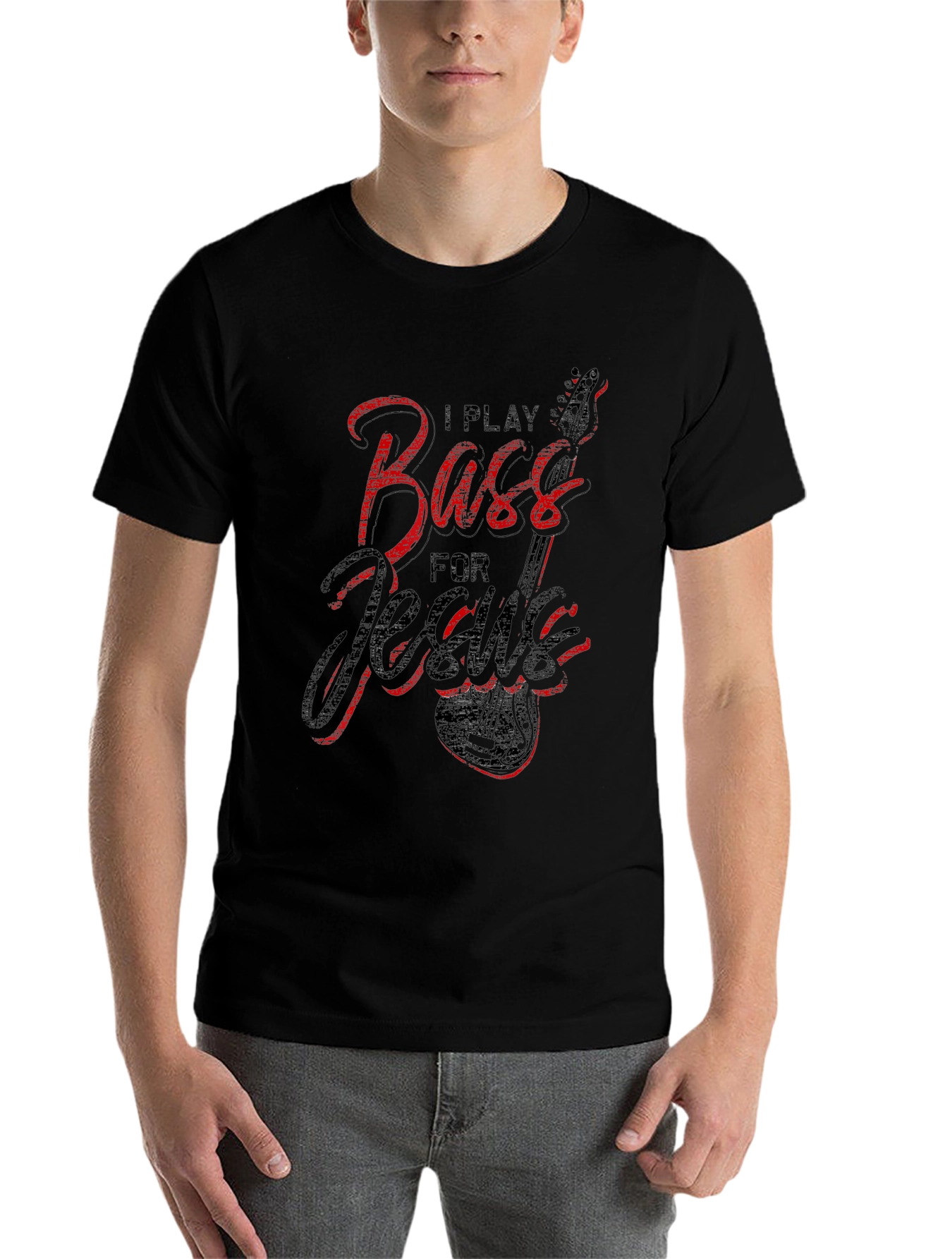 Black I Play Bass for Jesus Black T-Shirt view 7